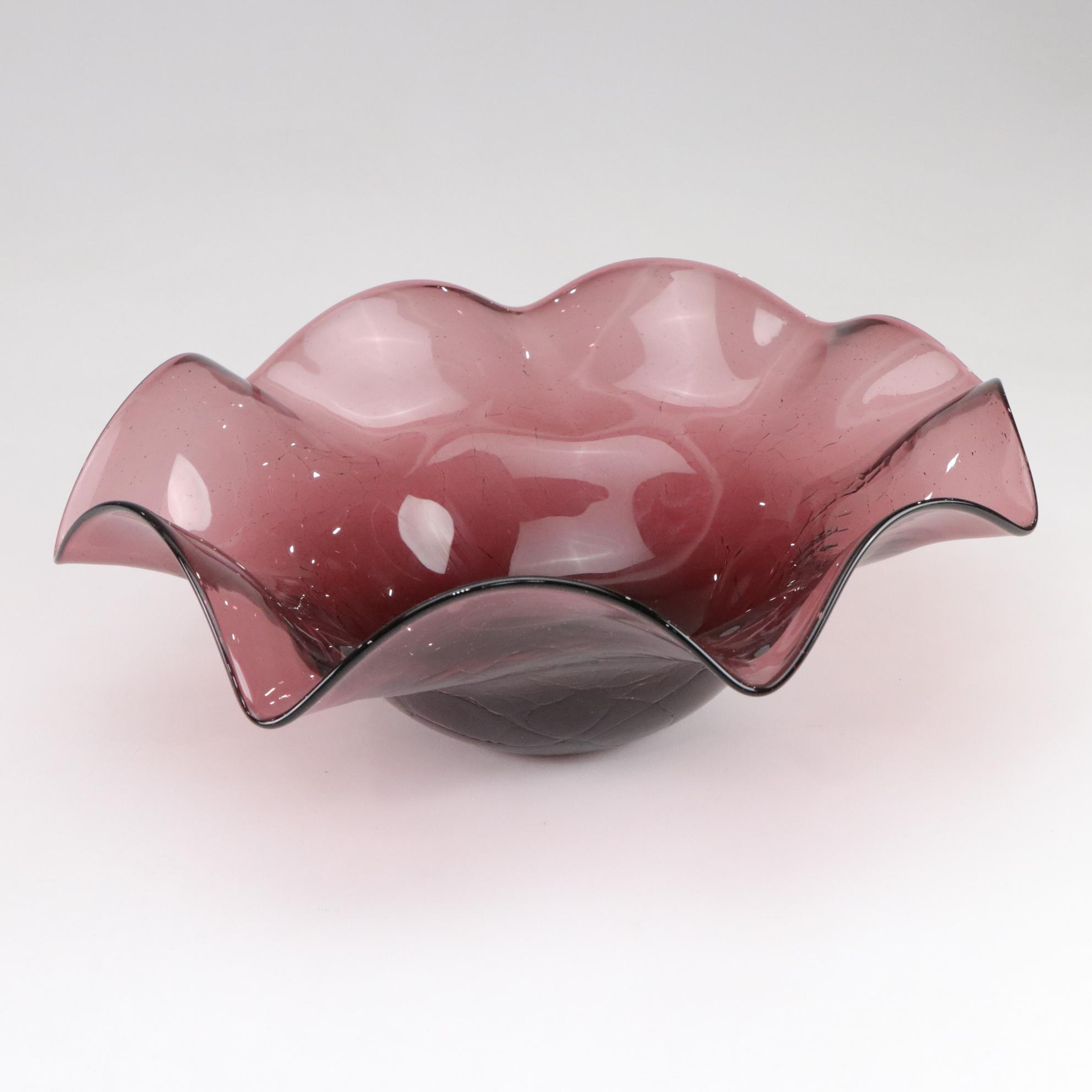 Blenko MCM Amethyst Seven-Point Star With Ruffled Glass Centerpiece Bowls