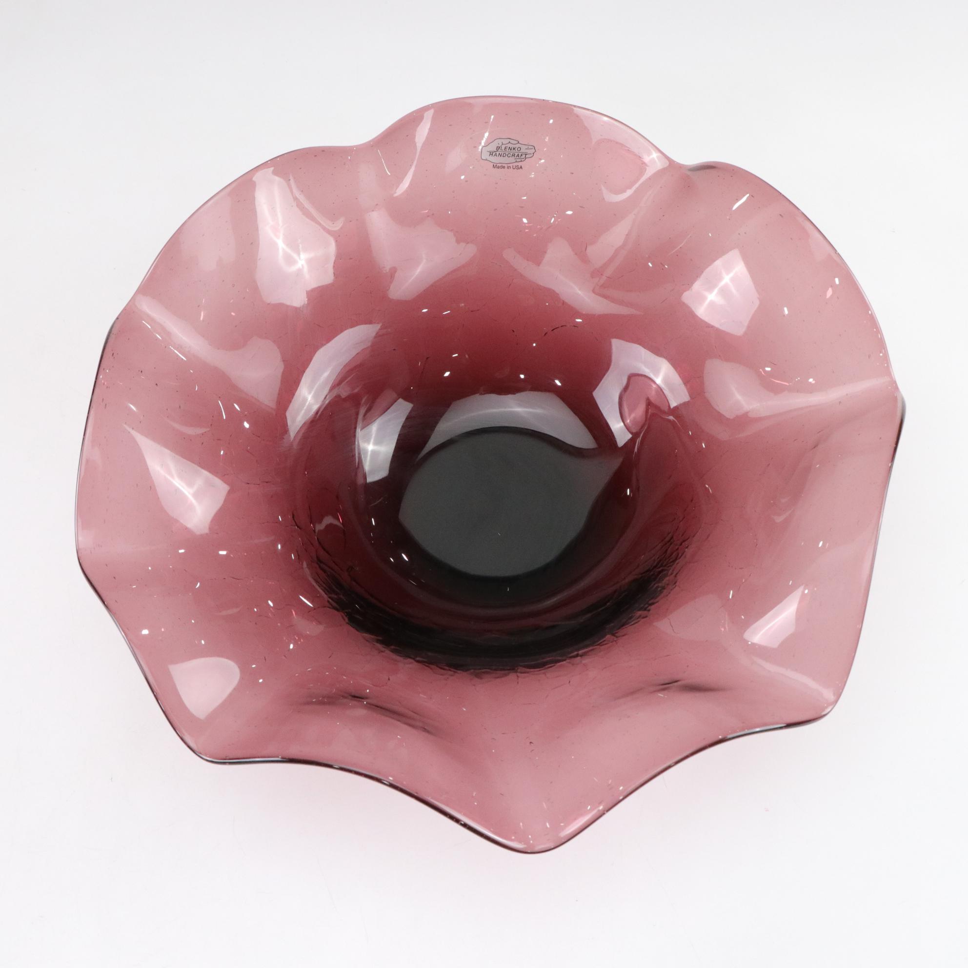 Blenko MCM Amethyst Seven-Point Star With Ruffled Glass Centerpiece Bowls