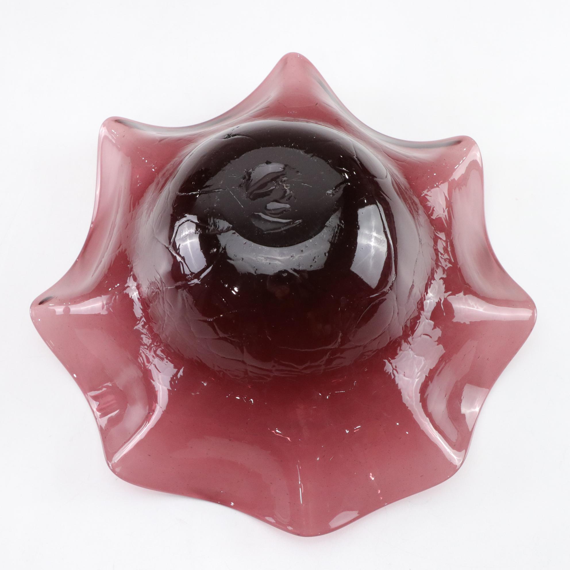 Blenko MCM Amethyst Seven-Point Star With Ruffled Glass Centerpiece Bowls