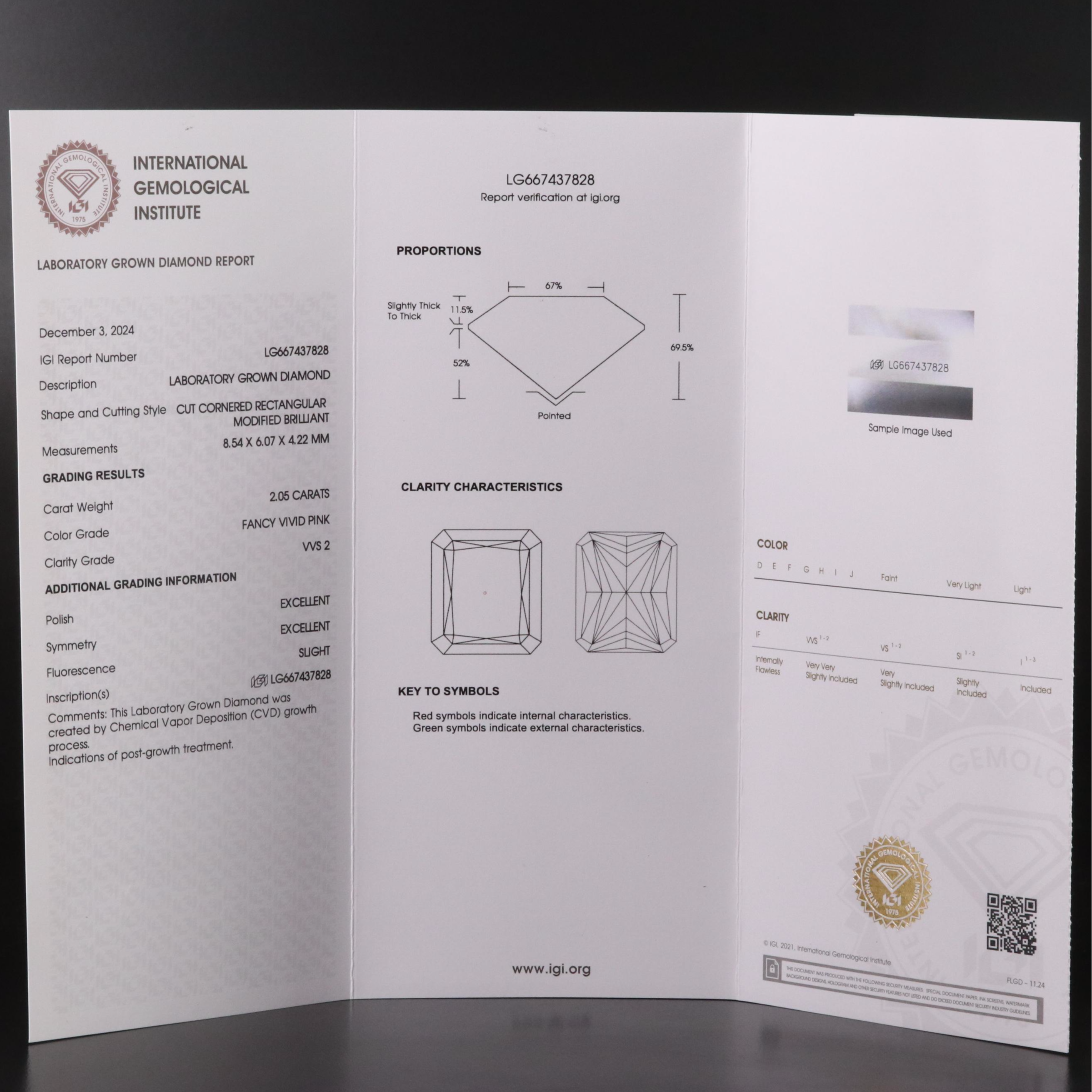 Loose 2.05 CT Fancy Pink Lab Grown Diamond with IGI Report