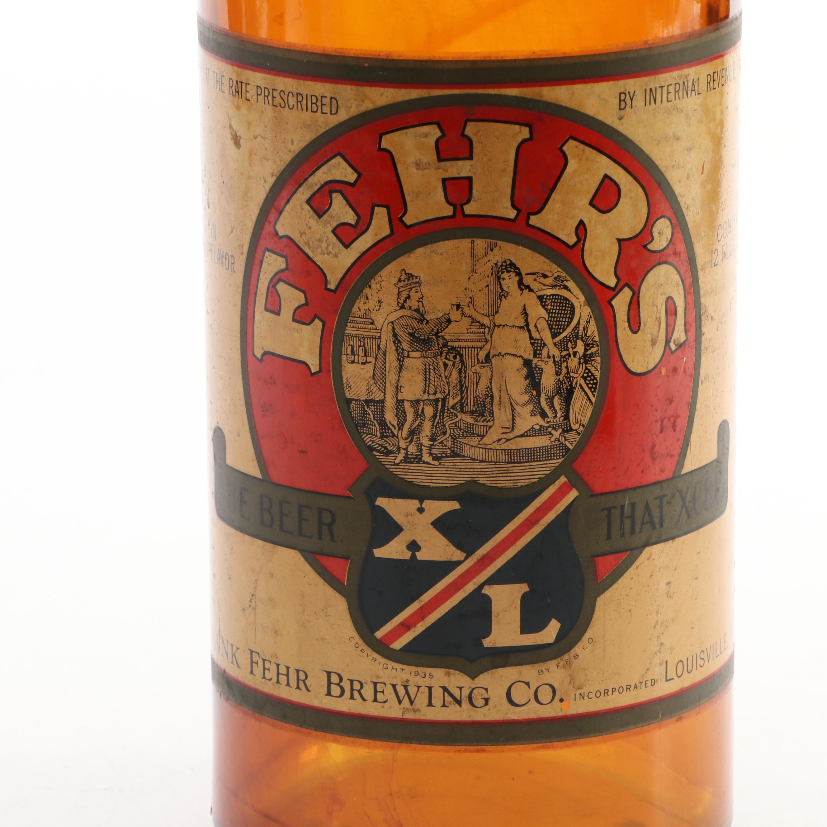 Fehr's XL Beer Glass Advertising Display Bottle, Mid-20th Century
