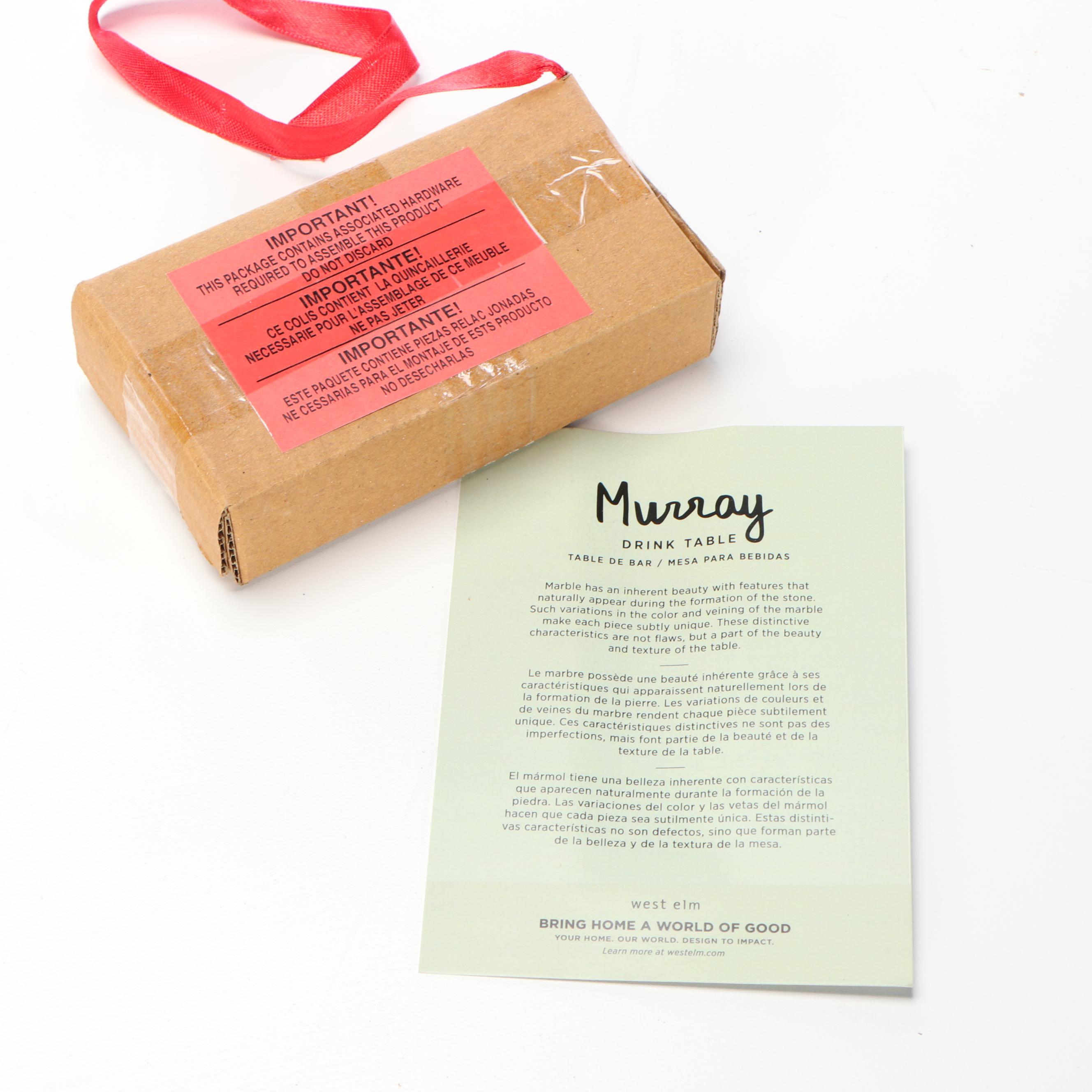 West Elm Brass Toned Metal and Marble Base Murray Drink Table