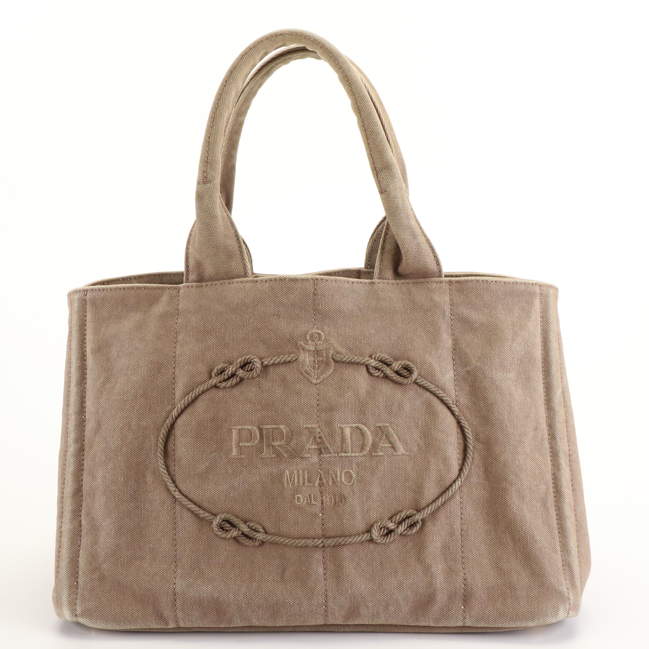 Prada Embroidered Canapa Logo Tote Bag in