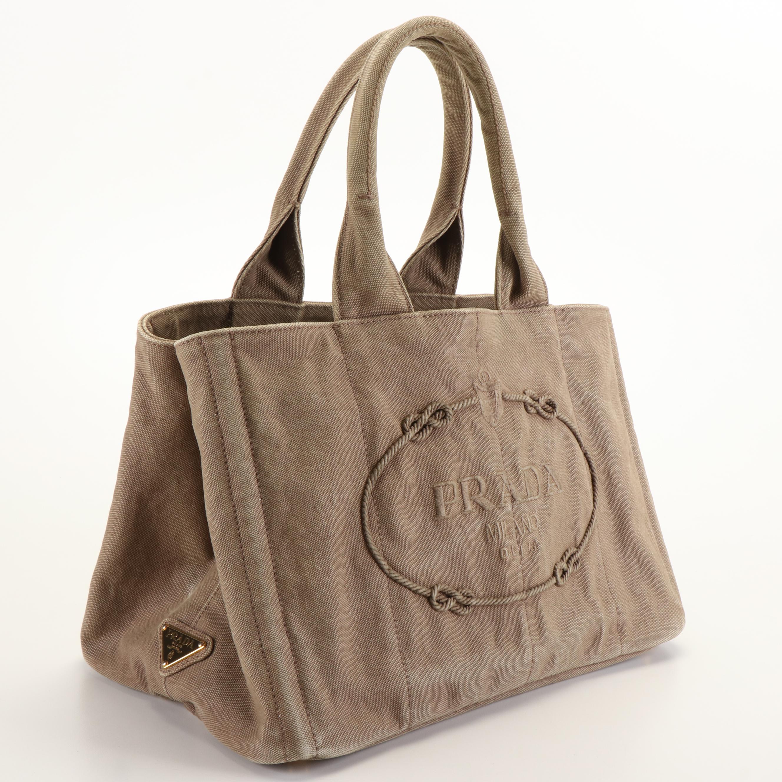 Prada Embroidered Canapa Logo Tote Bag in