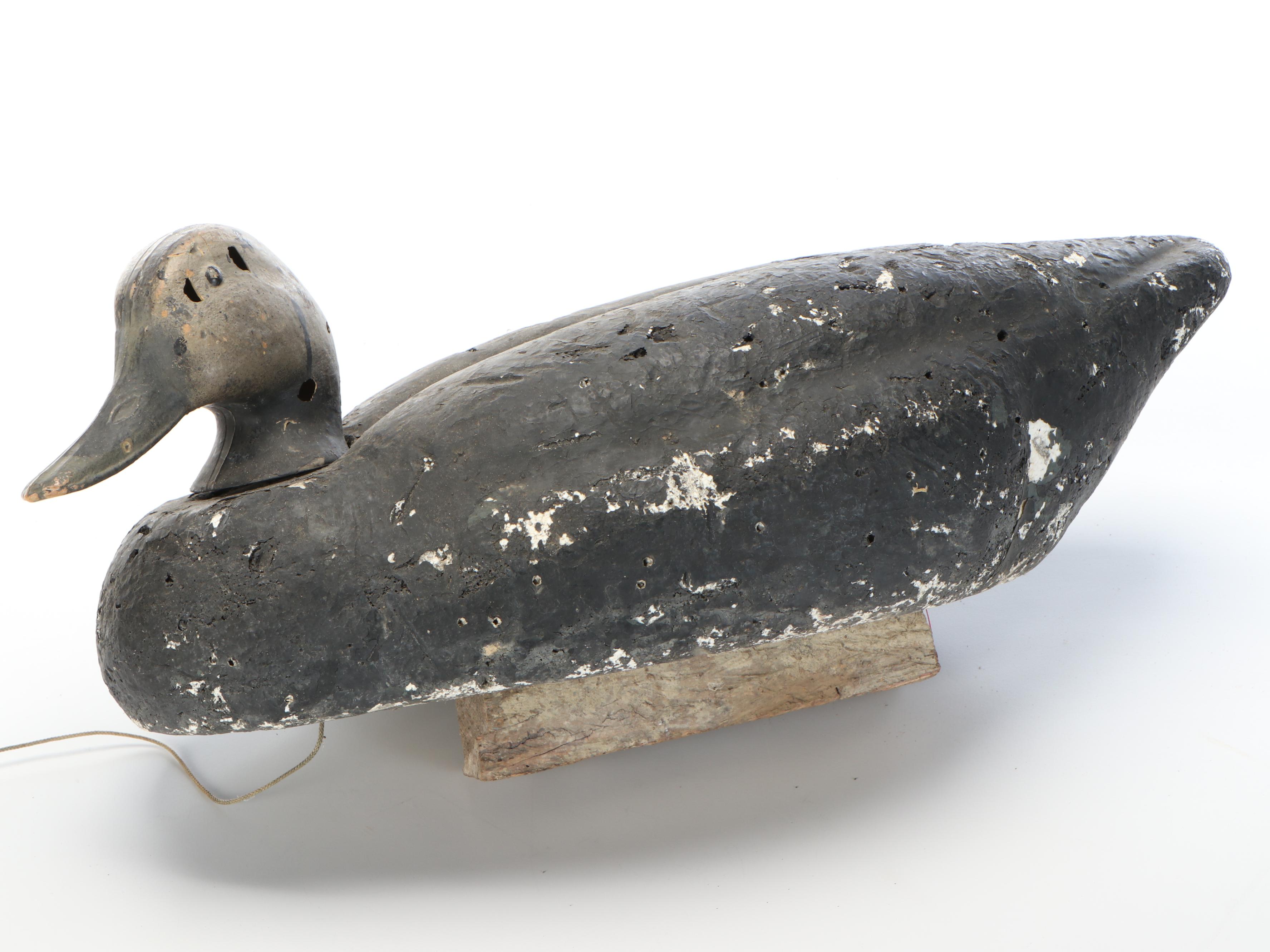 Weighted Duck Decoy and Rattan Wicker Basket with Leather Handles