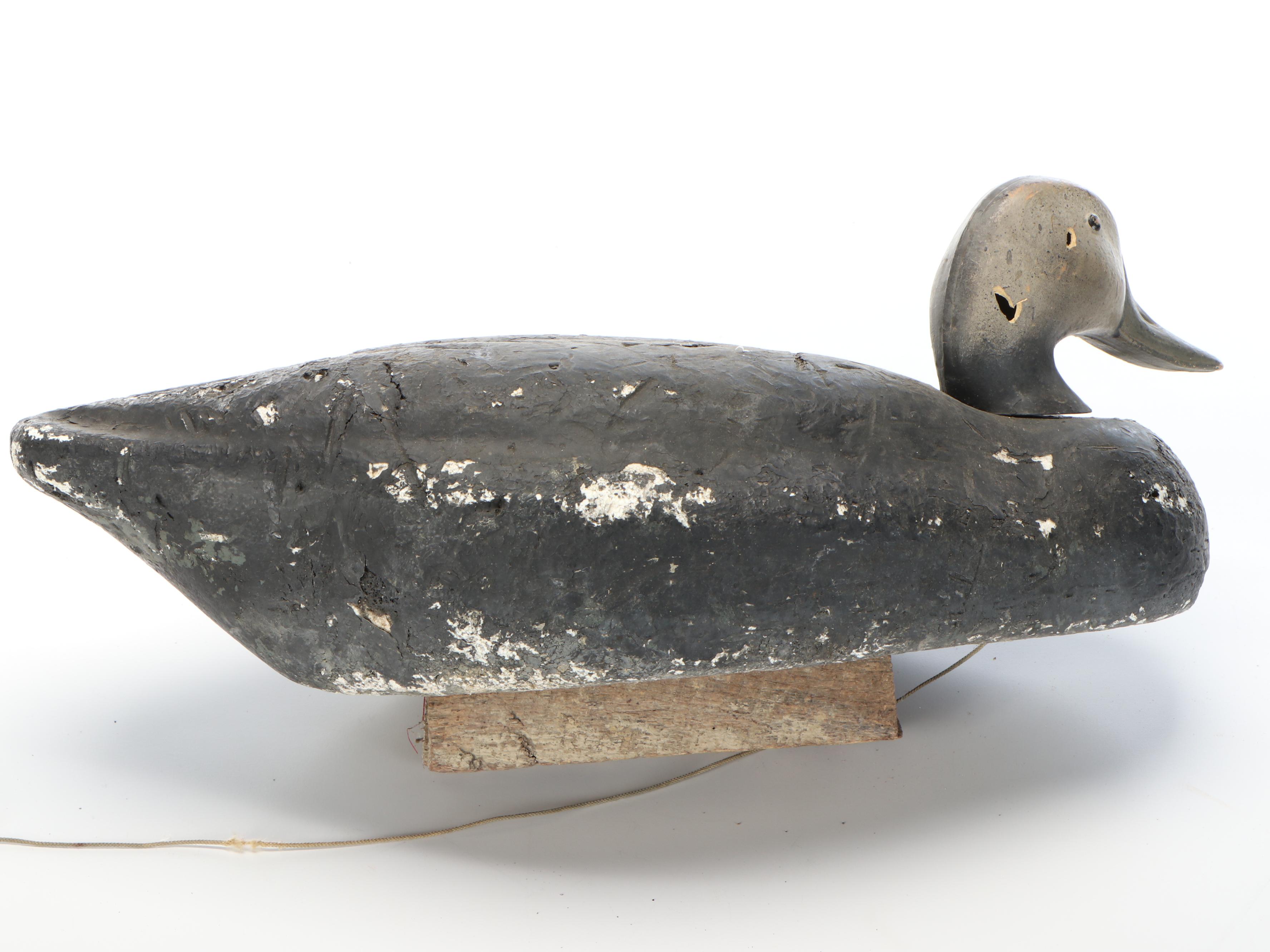 Weighted Duck Decoy and Rattan Wicker Basket with Leather Handles