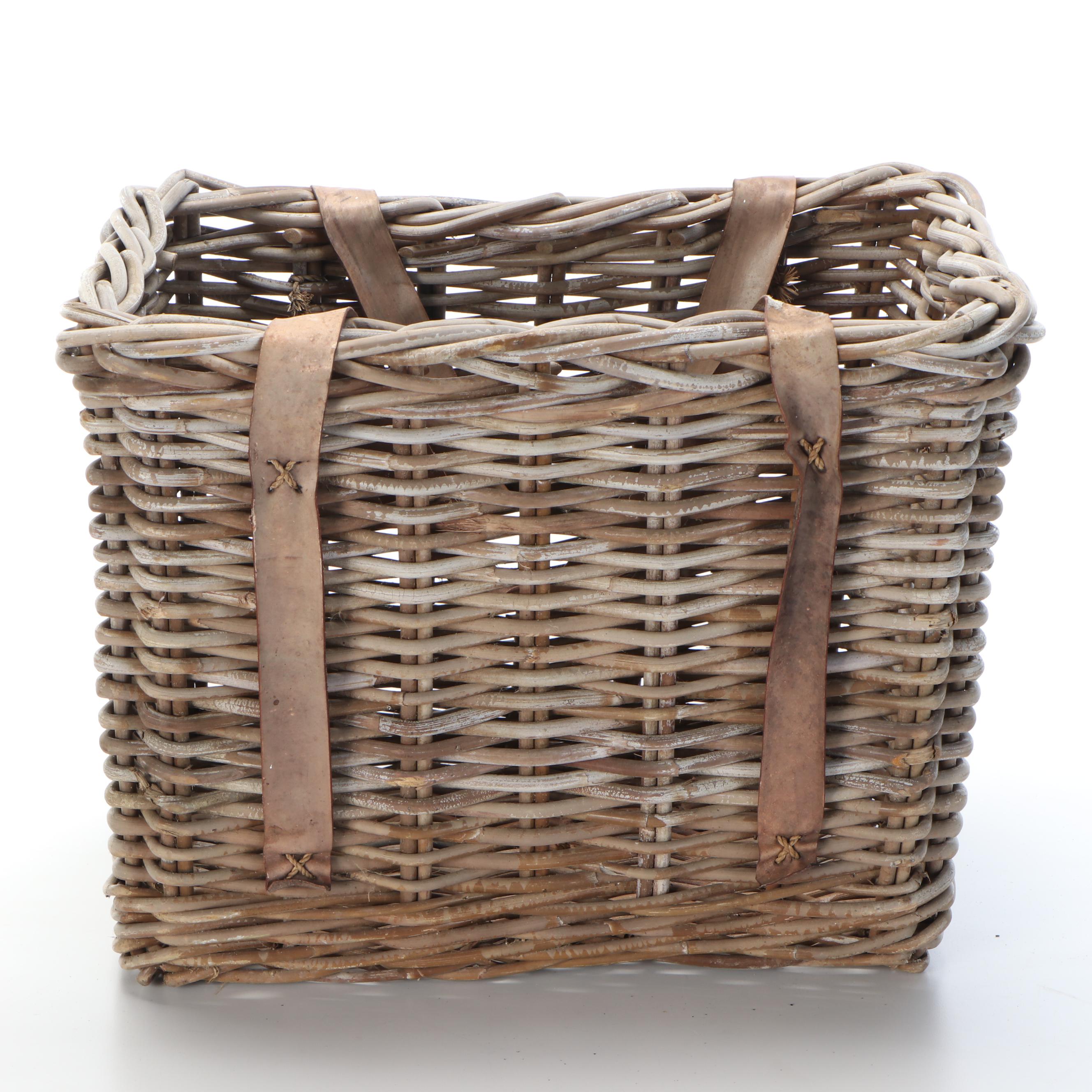 Weighted Duck Decoy and Rattan Wicker Basket with Leather Handles