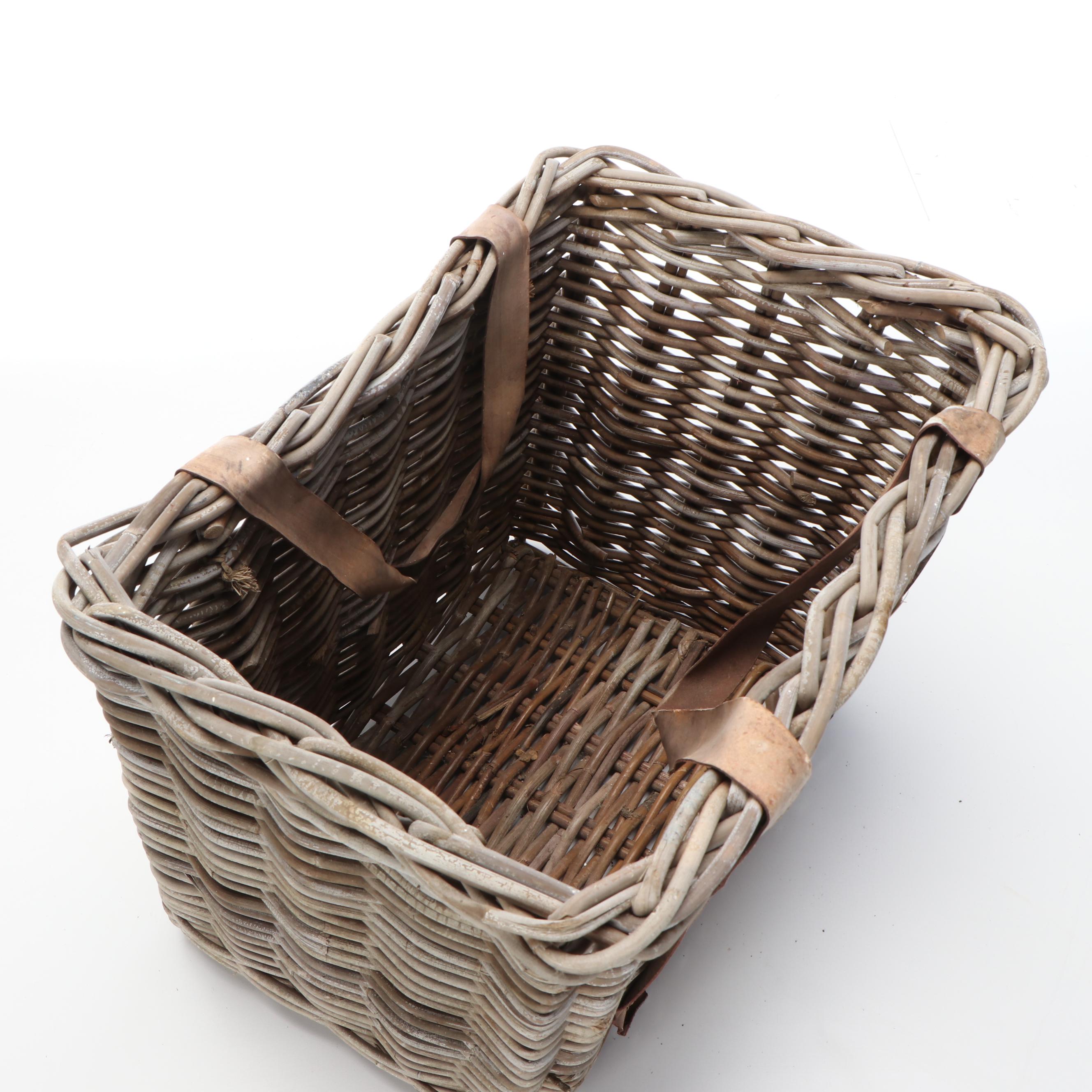 Weighted Duck Decoy and Rattan Wicker Basket with Leather Handles