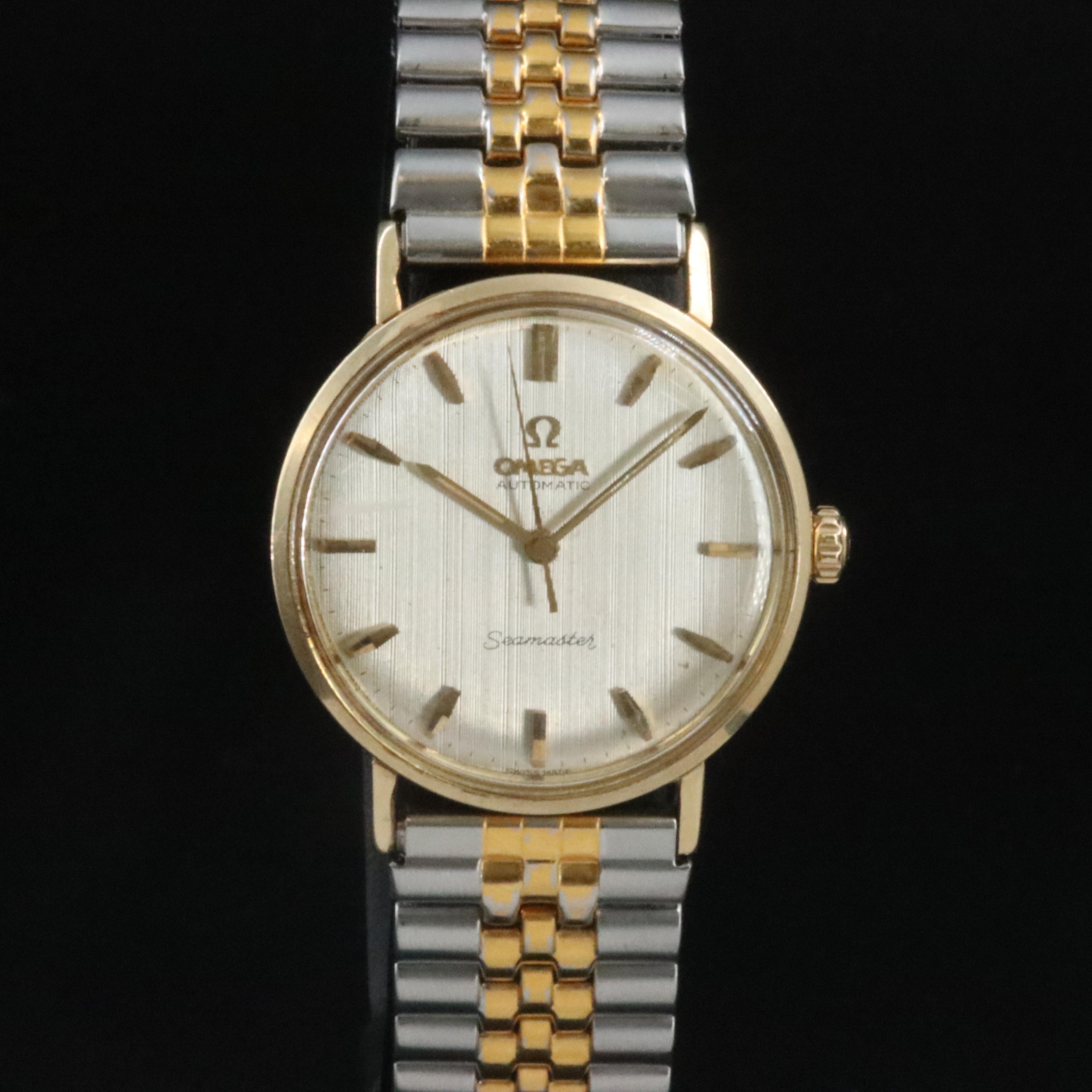 14K Omega Seamaster Linen Dial Automatic Watch