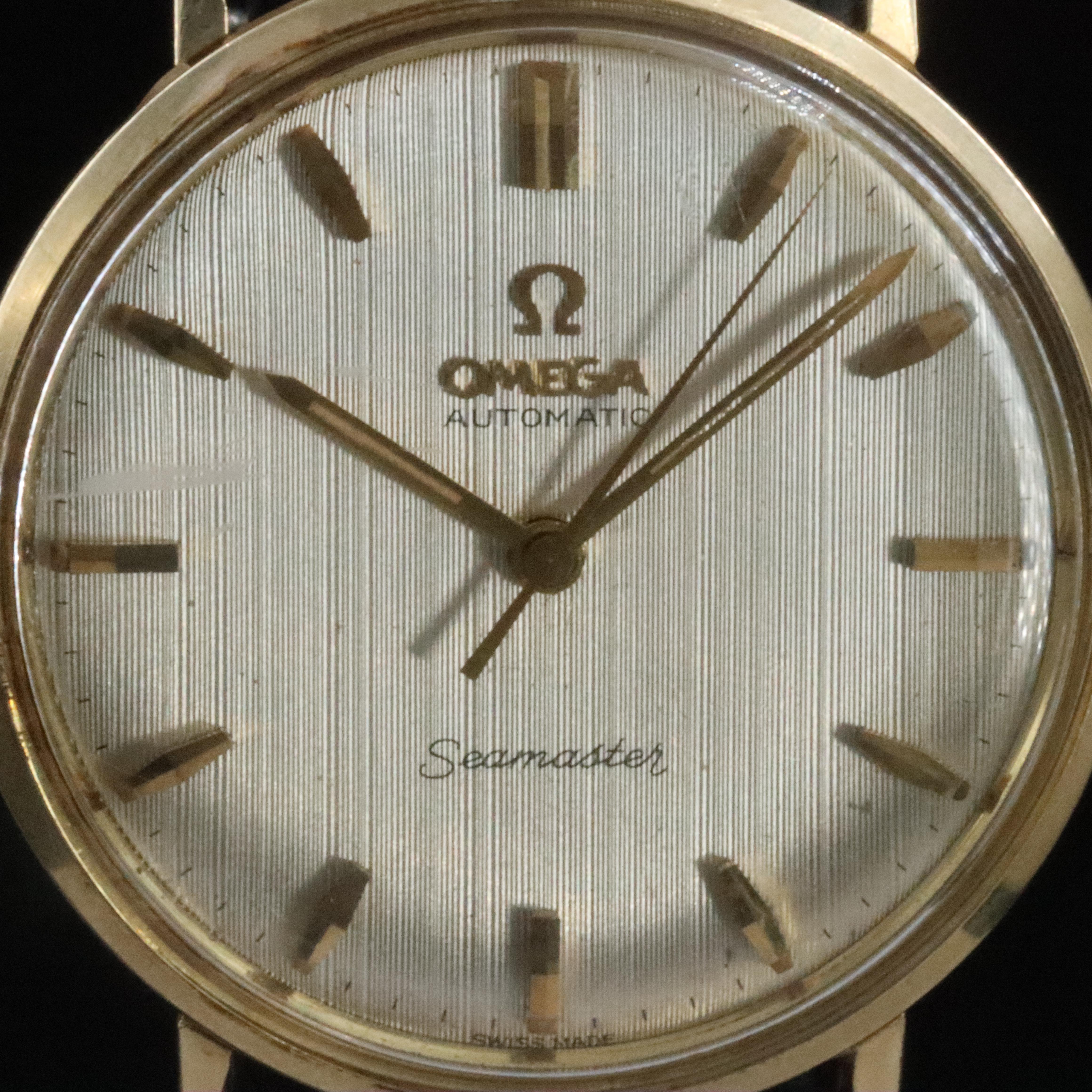 14K Omega Seamaster Linen Dial Automatic Watch