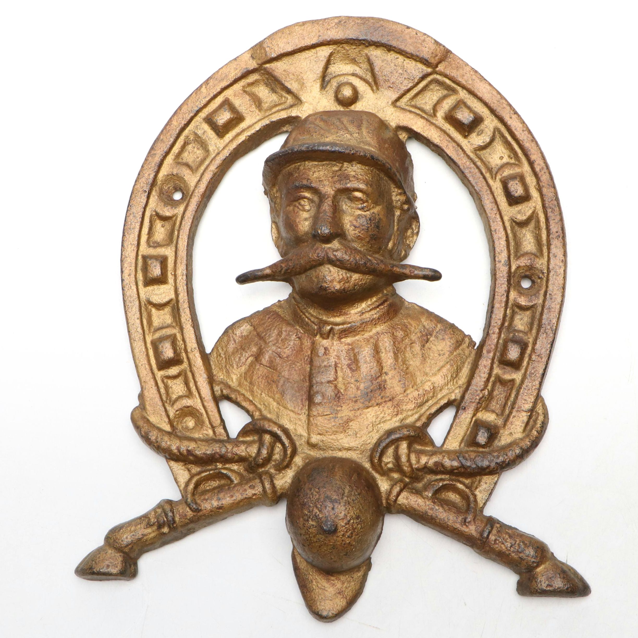 Tom Corrigan Australian Jockey Metal Wall Plaque, Early to Mid-20th Century