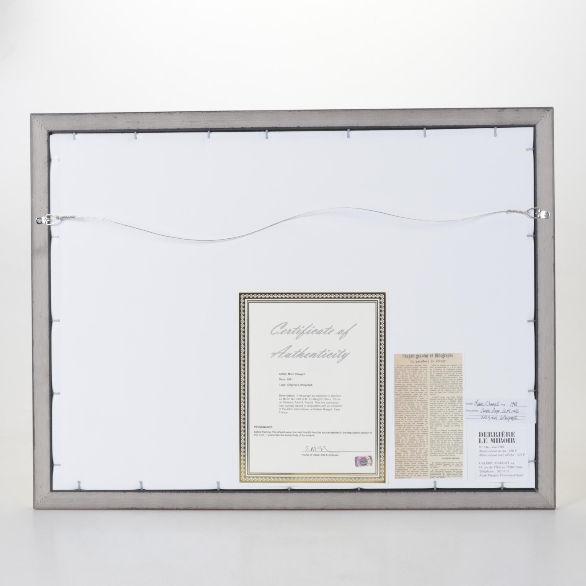 Marc Chagall Double-Page Lithograph for "Derrière le Miroir," 1981