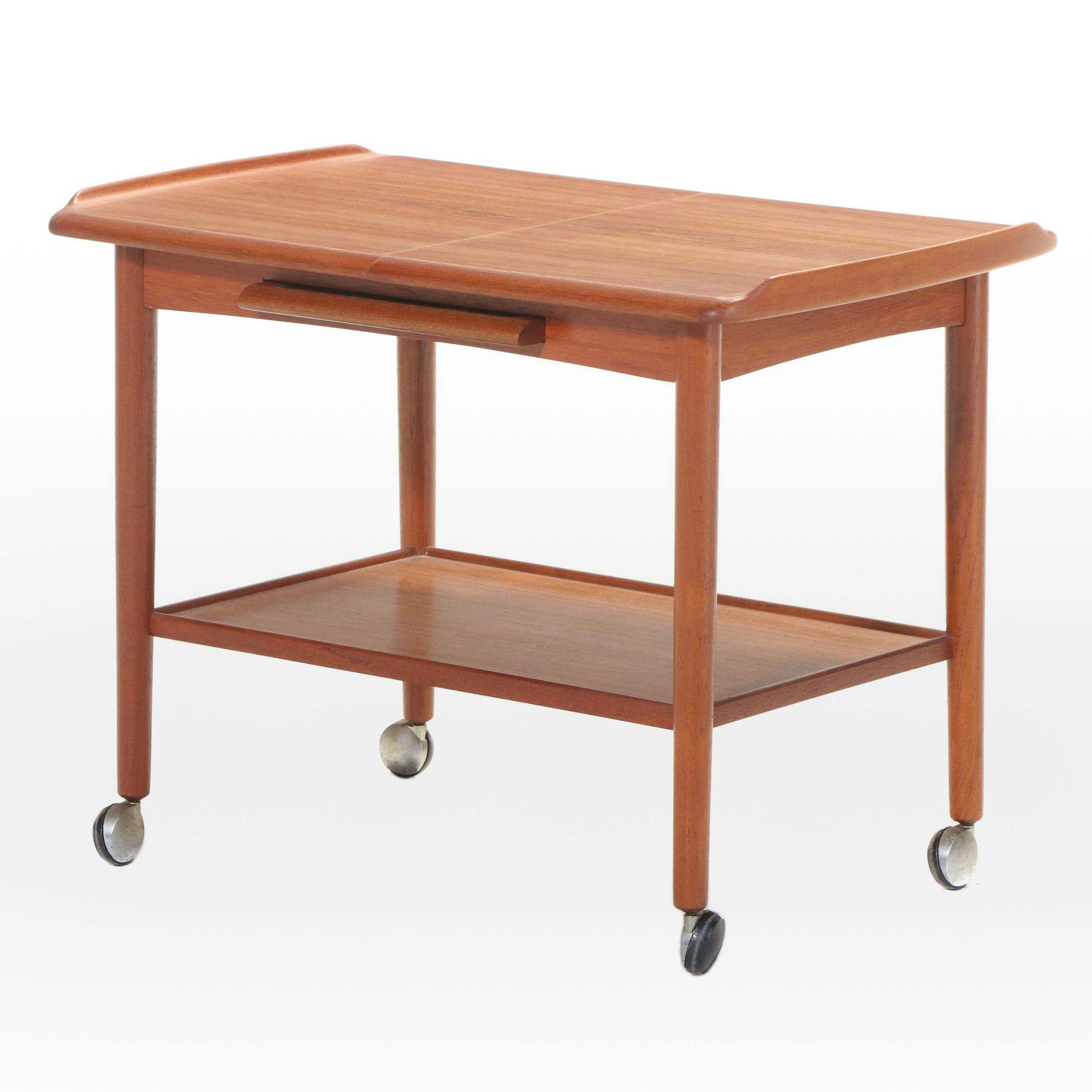 Danish Modern Teak and Black Laminate Extending Serving Trolley, Circa 1960