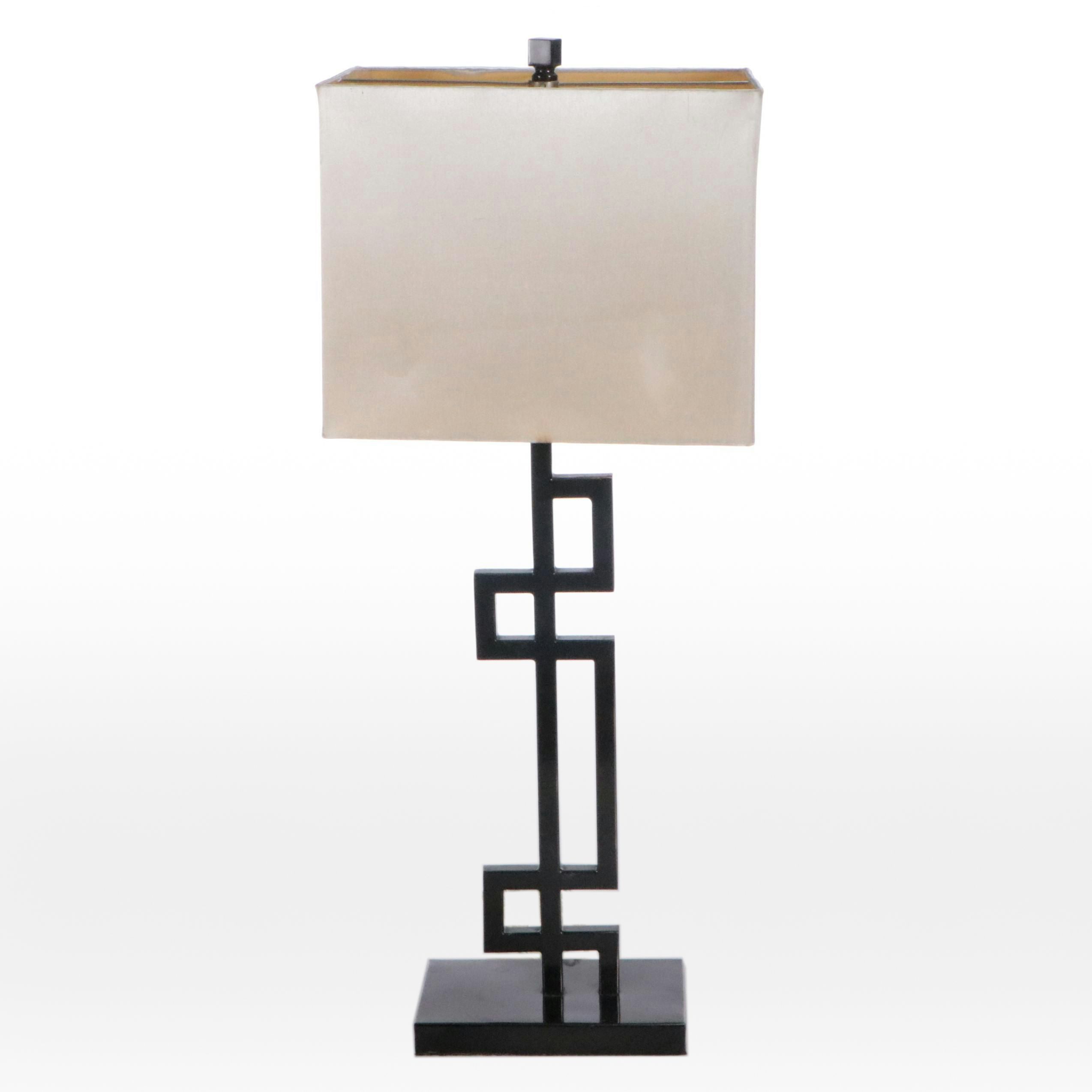 StaiArt Postmodern Black Metal Table Lamp with Square Drum Silk Shade