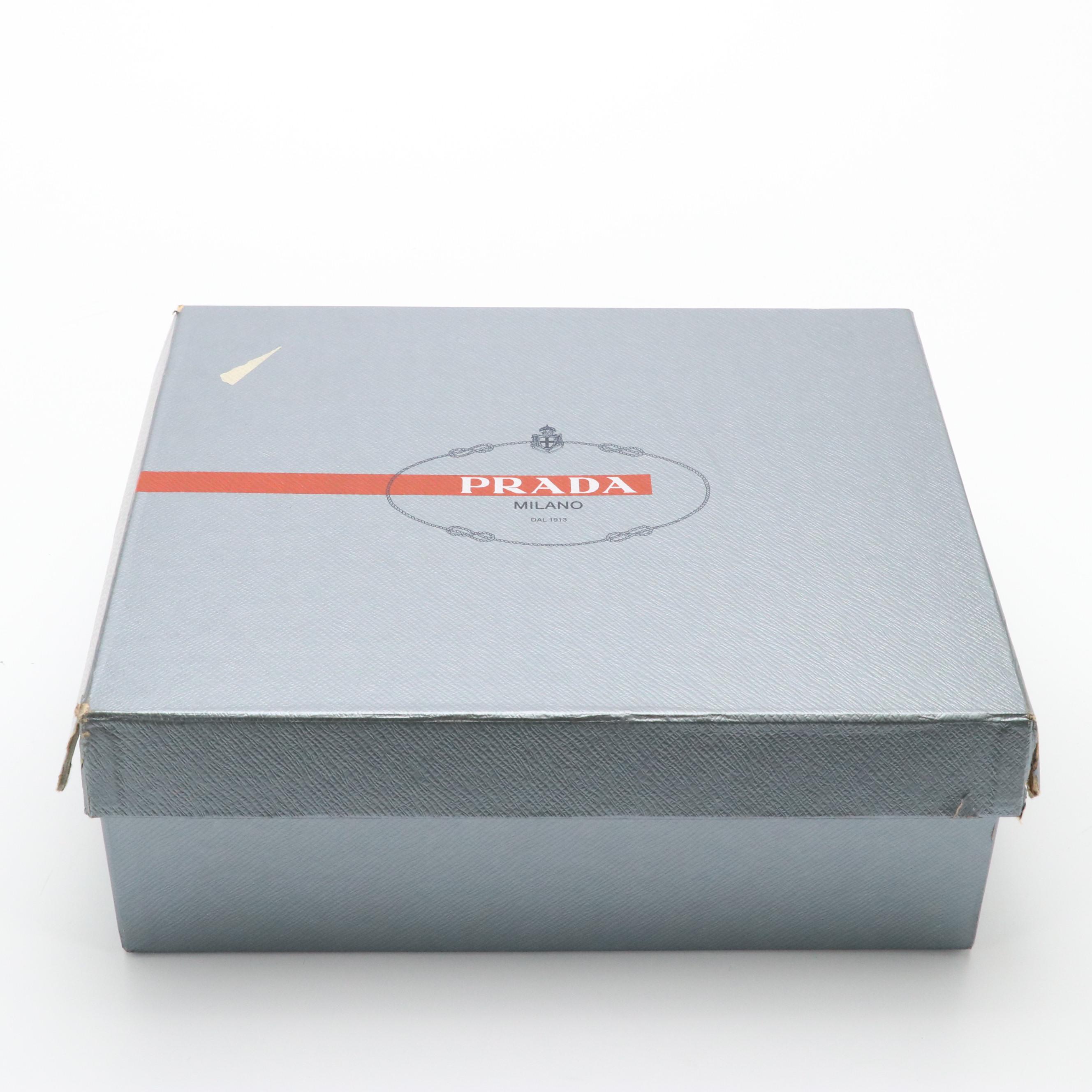 Prada Gem Embellished Cream Patent Leather Espadrille Wedges in Box