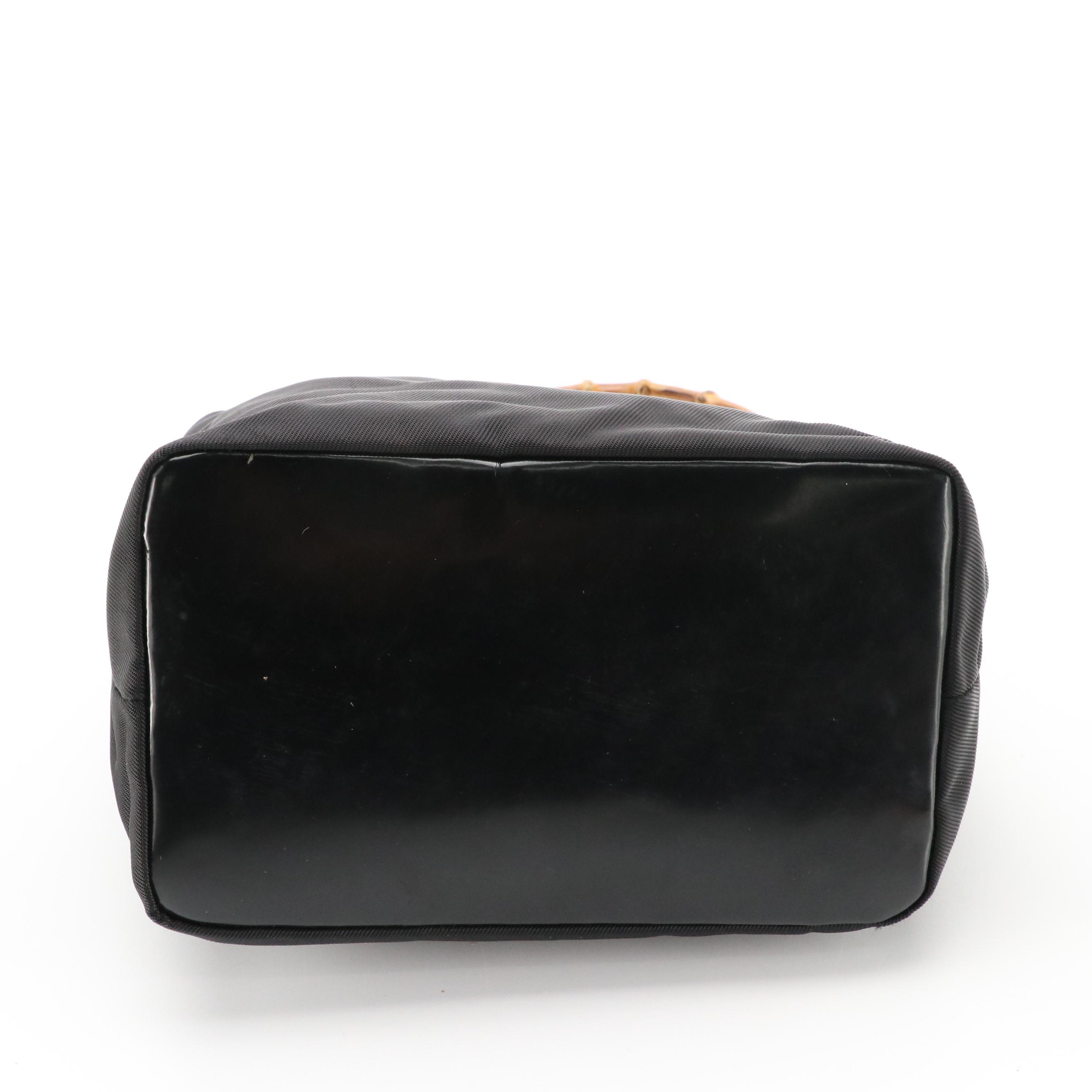 Gucci Bamboo Shoulder Bag in Black Nylon Canvas and Leather Trim