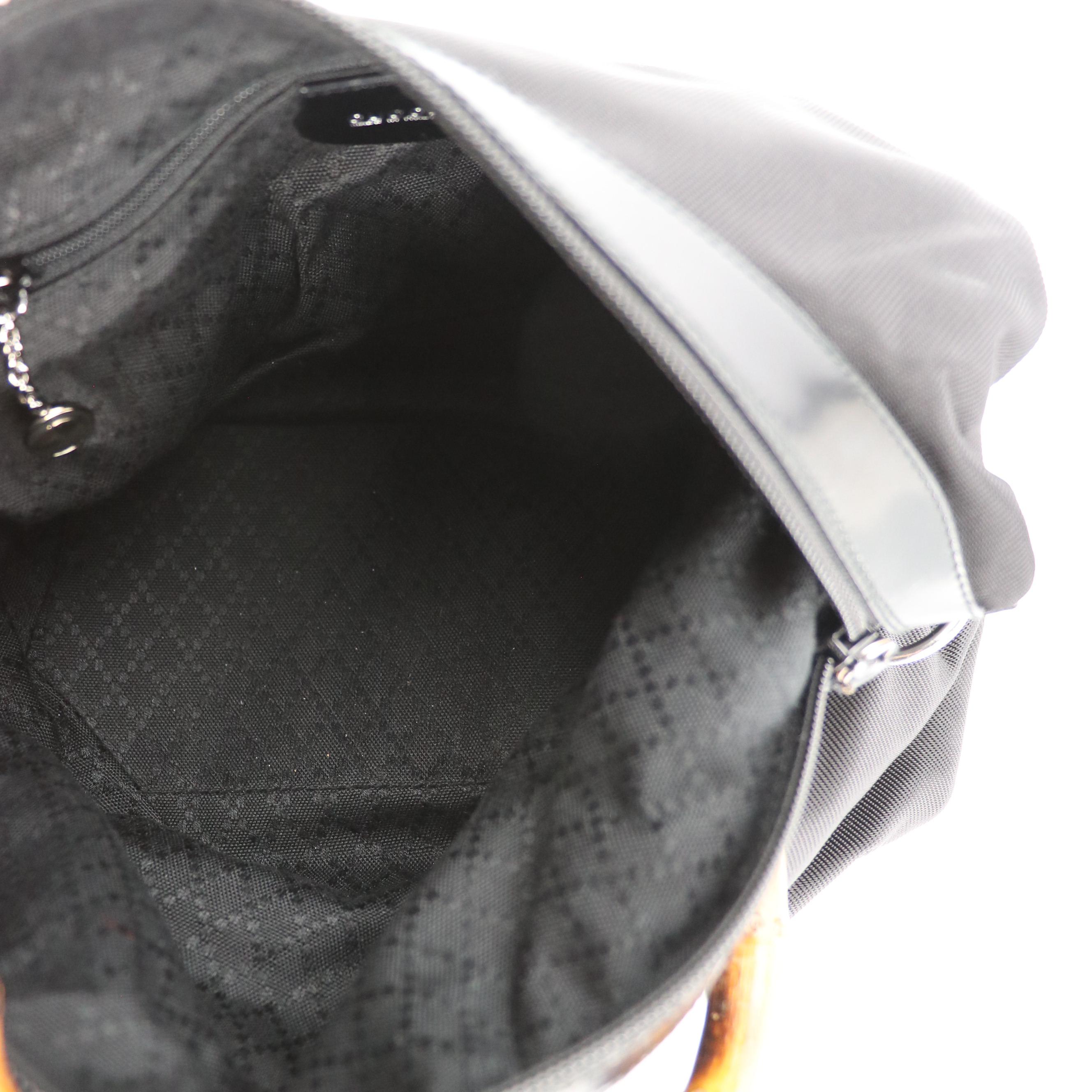 Gucci Bamboo Shoulder Bag in Black Nylon Canvas and Leather Trim