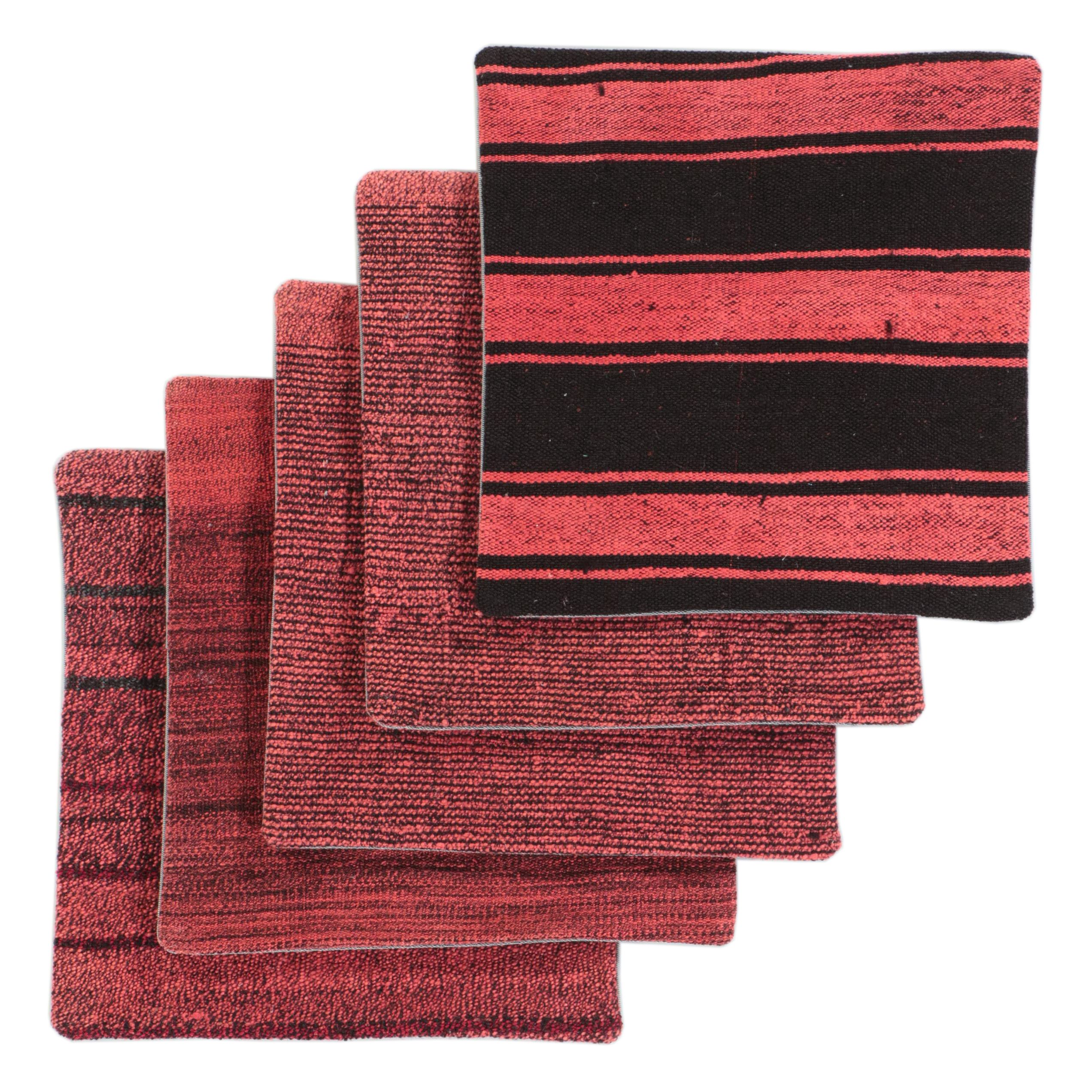 Five Handwoven Turkish Rug Faced Throw Pillow Covers