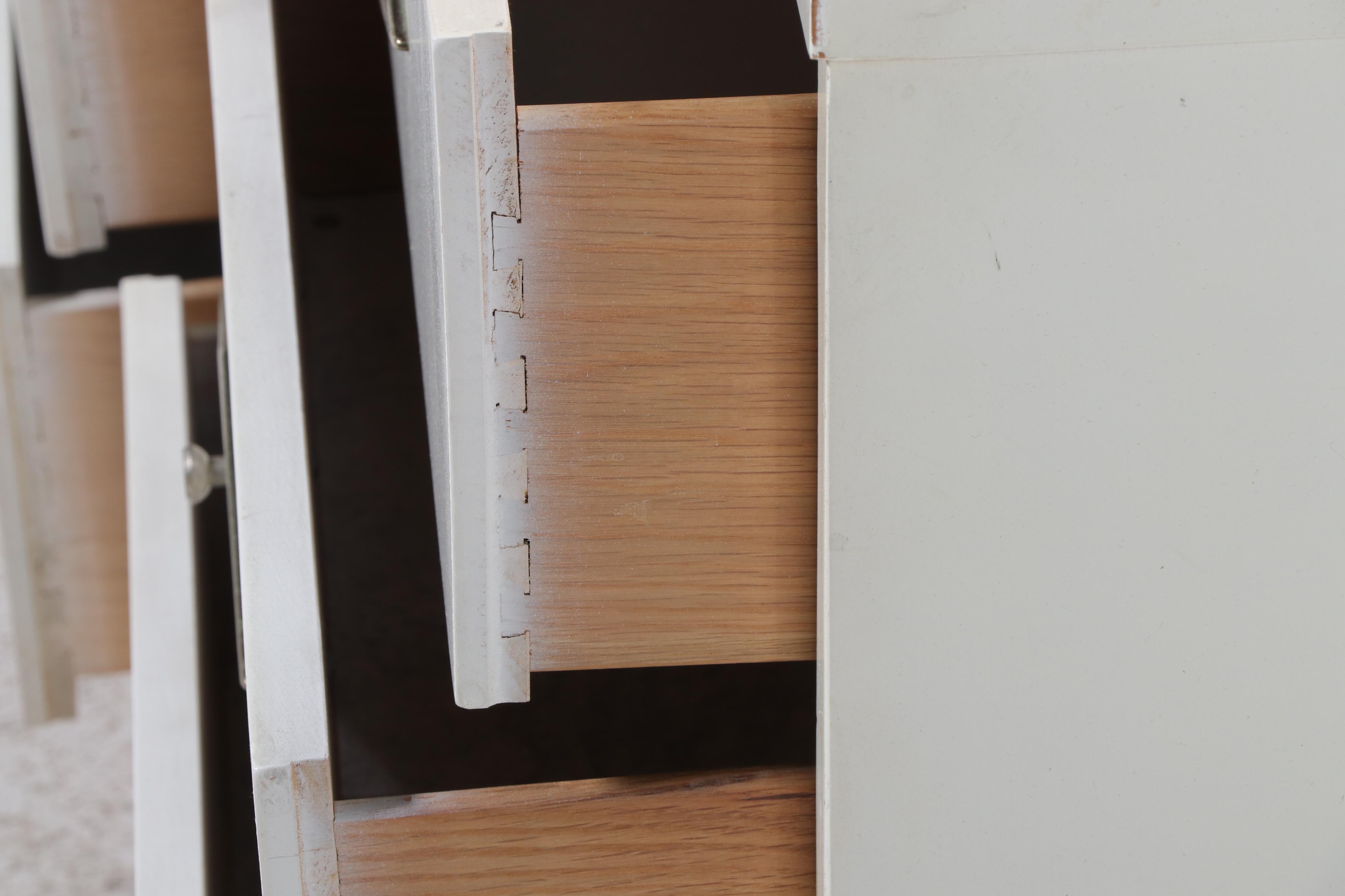 Mid Century Modern White-Painted and Laminate Top Six-Drawer Chest