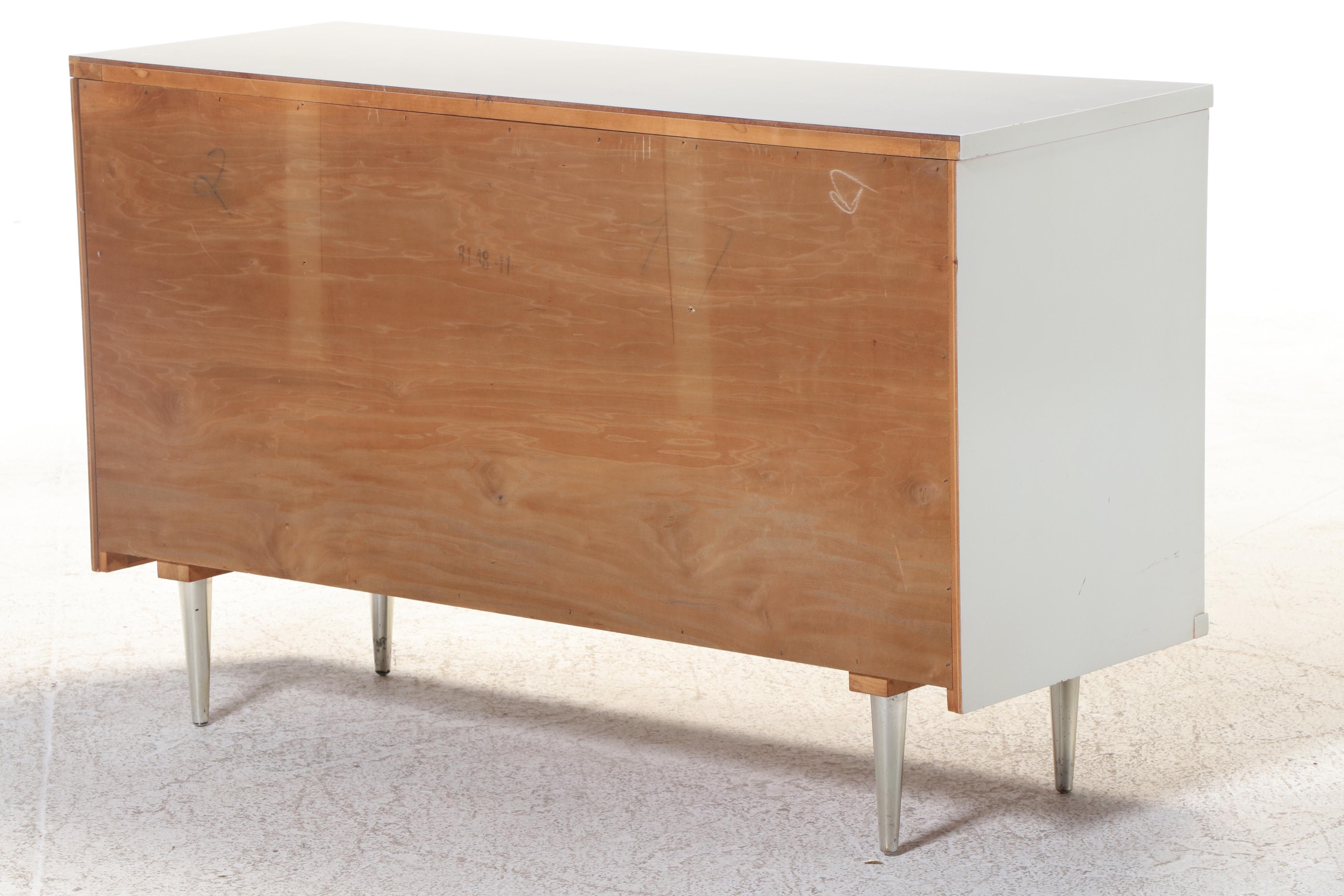 Mid Century Modern White-Painted and Laminate Top Six-Drawer Chest