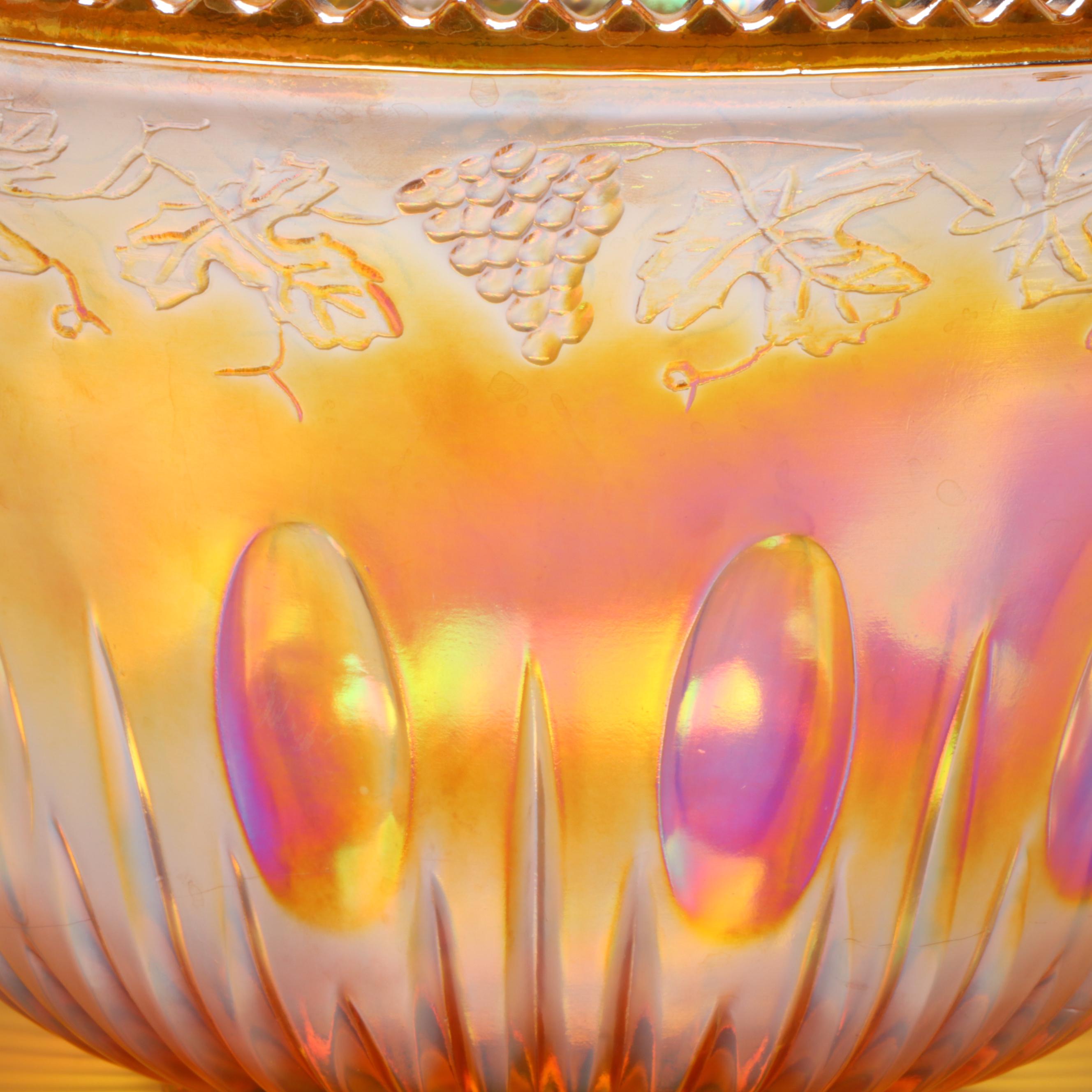 Indiana Glass "Princess" Amber Carnival Glass Punch Set, 1970–1990