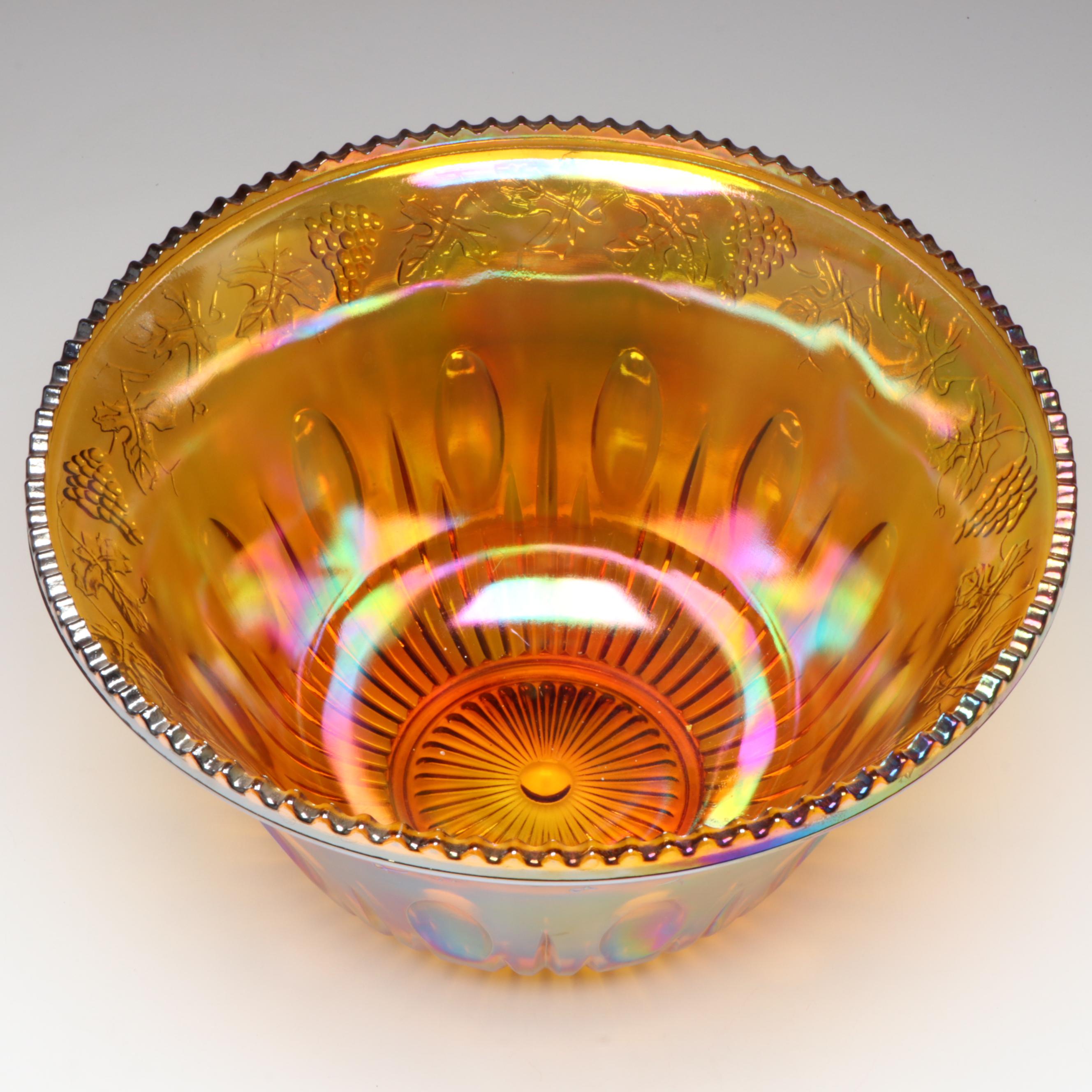 Indiana Glass "Princess" Amber Carnival Glass Punch Set, 1970–1990