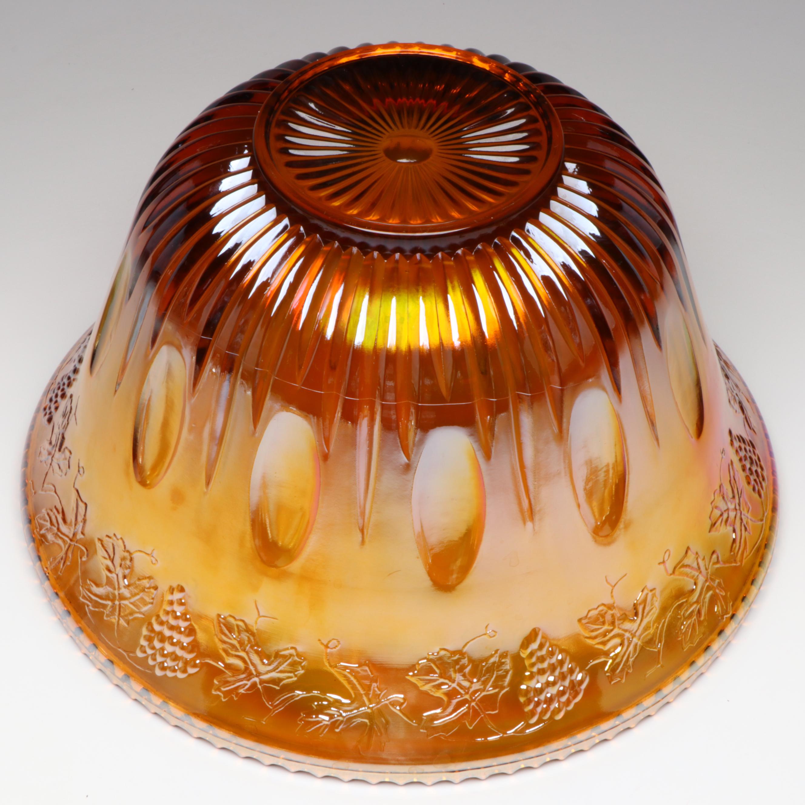 Indiana Glass "Princess" Amber Carnival Glass Punch Set, 1970–1990