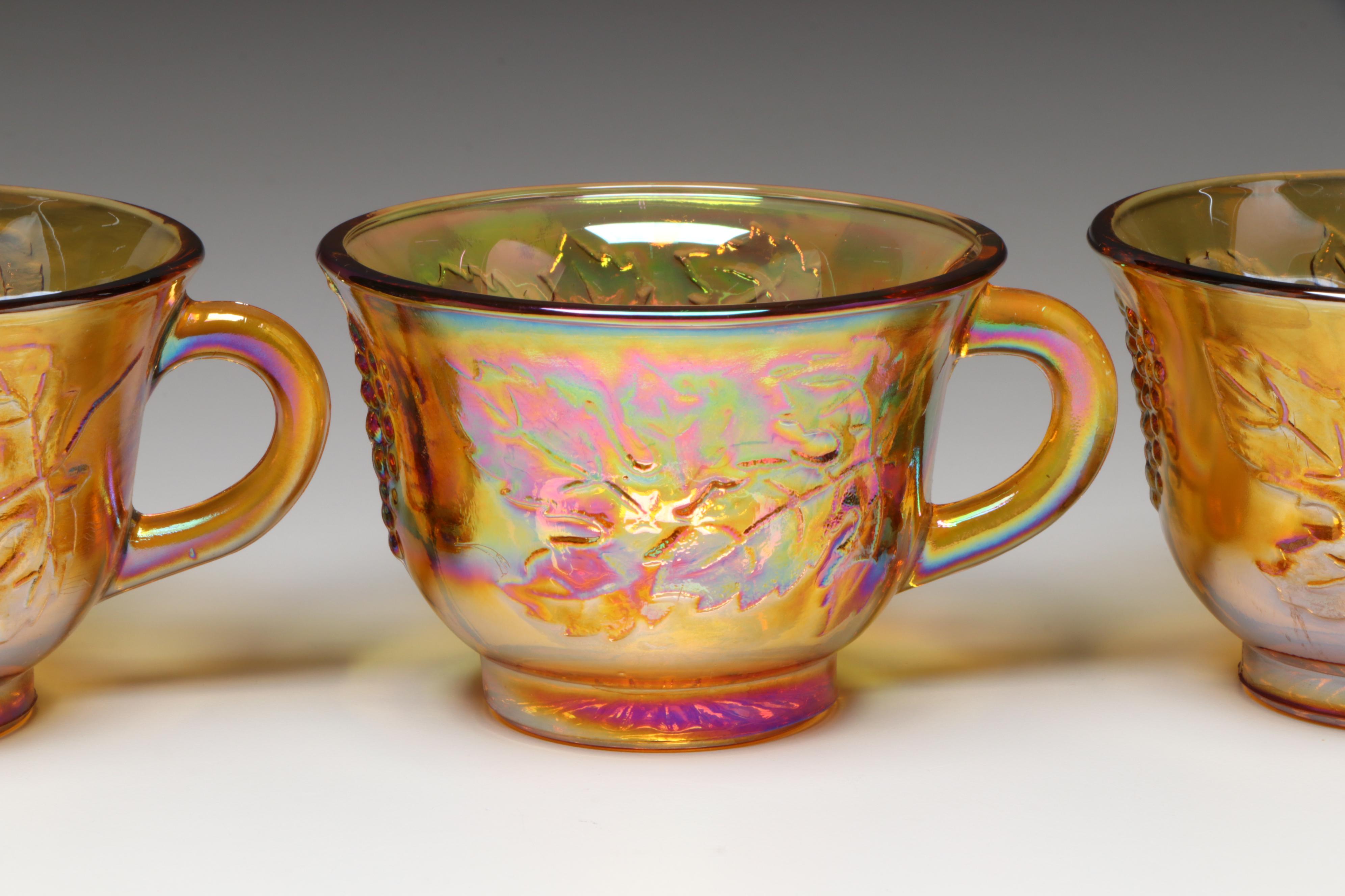 Indiana Glass "Princess" Amber Carnival Glass Punch Set, 1970–1990