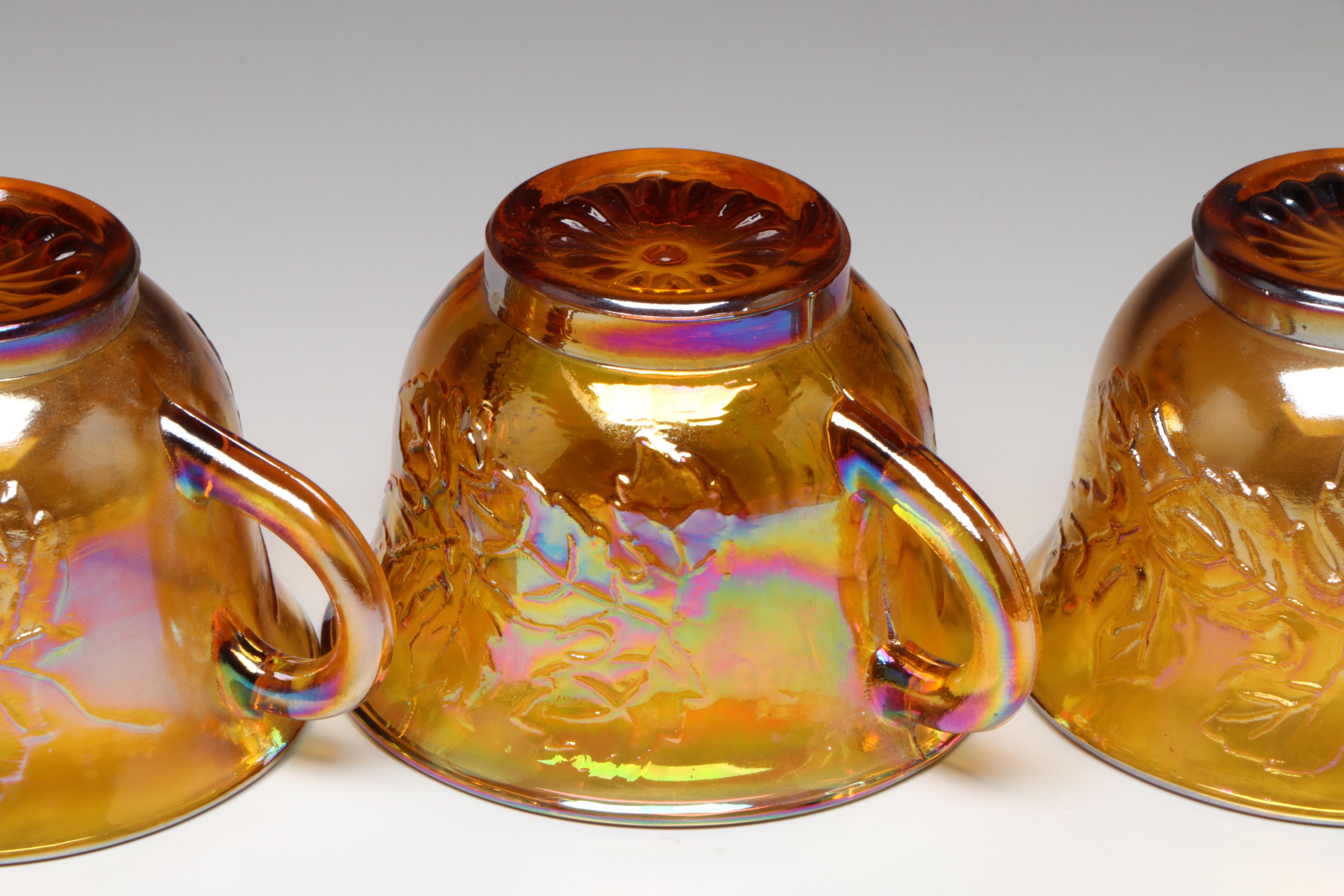 Indiana Glass "Princess" Amber Carnival Glass Punch Set, 1970–1990