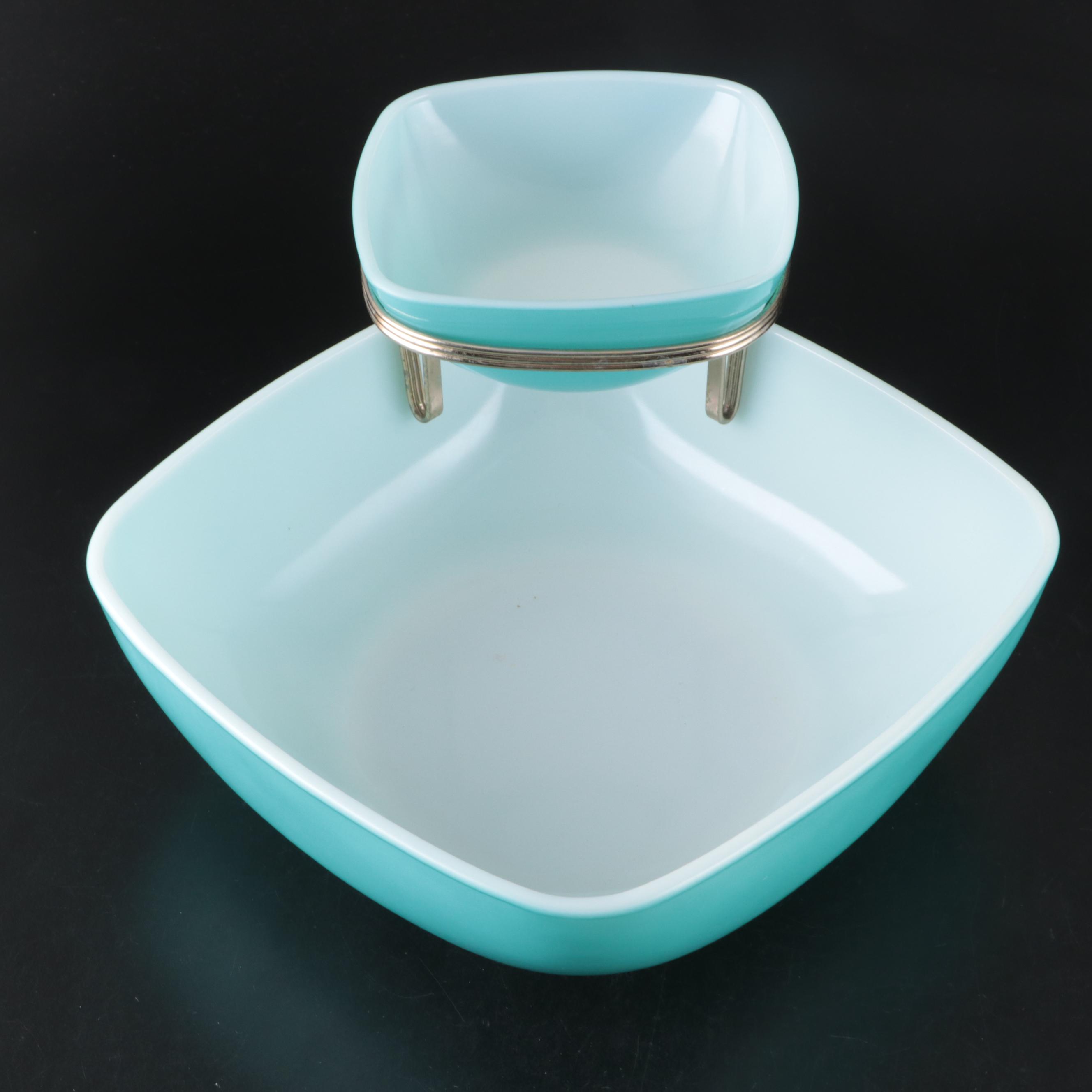 Pyrex Turquoise Glass Chip and Dip Set, Mid-20th C.