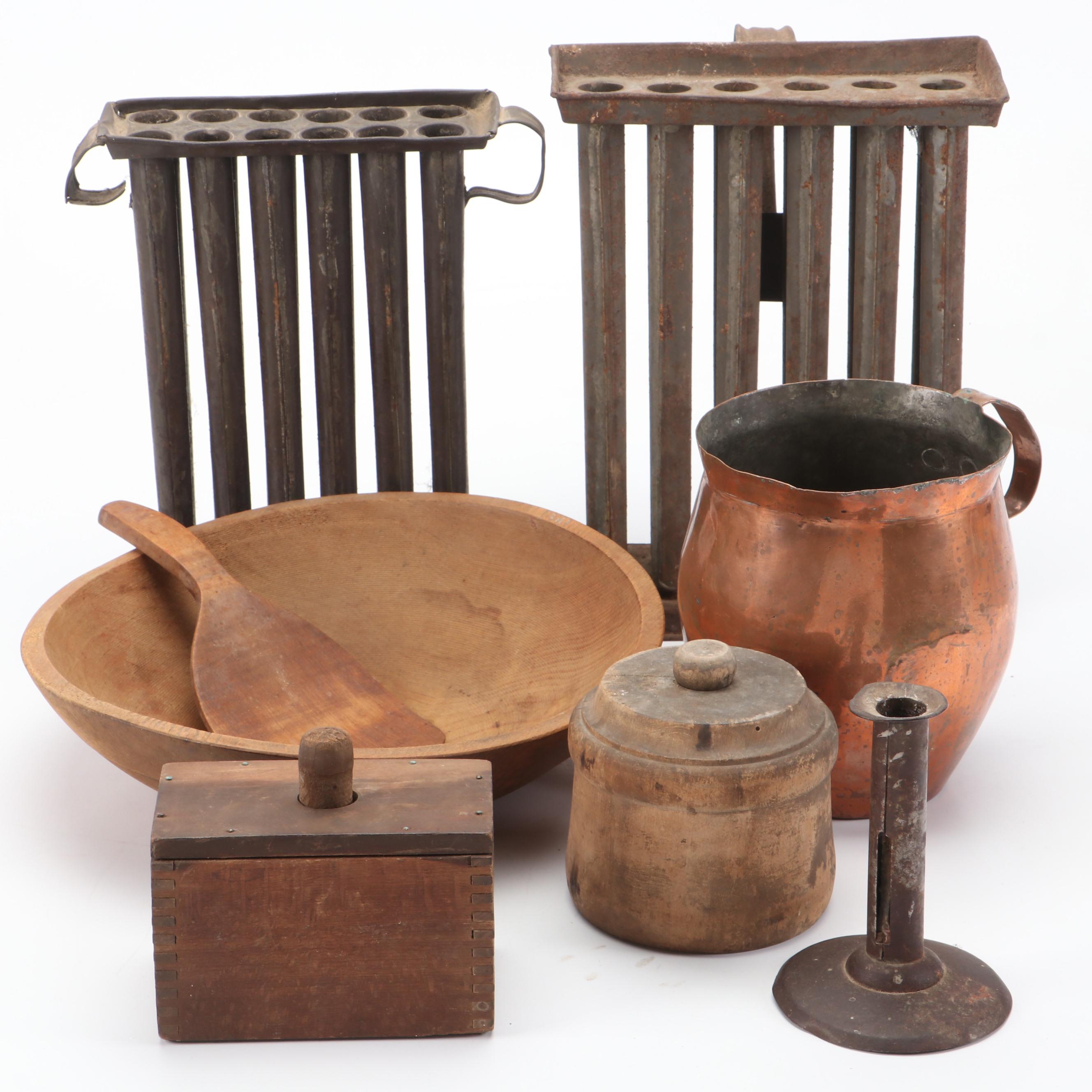 Metal Taper Candle Mold with Wood Molds, Bowl, and More Décor