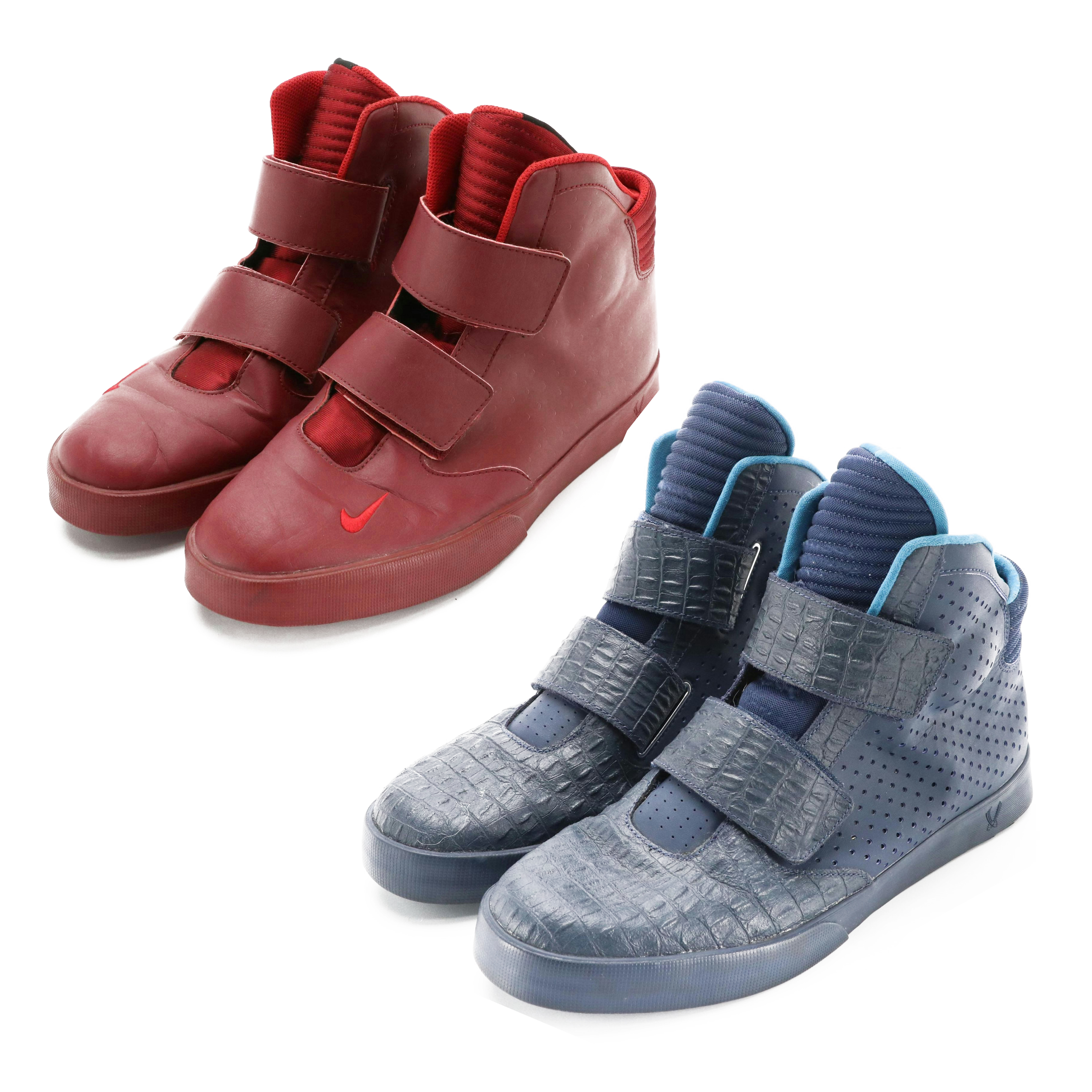 Men's Nike Flystepper 2K3 High-Top Sneakers in Red and Blue Embossed Leather