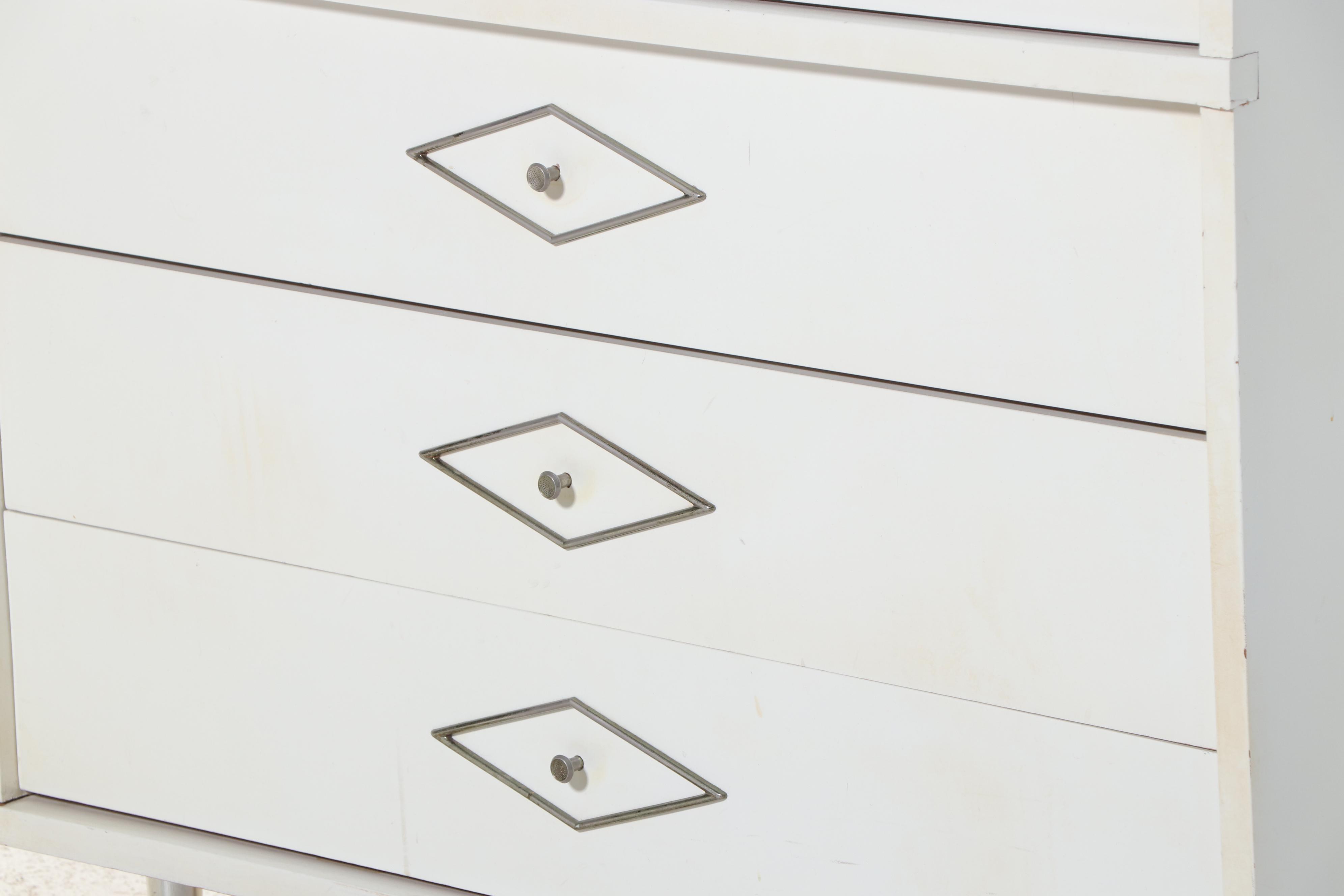 Mid Century Modern White-Painted and Laminate Top Seven-Drawer Chest