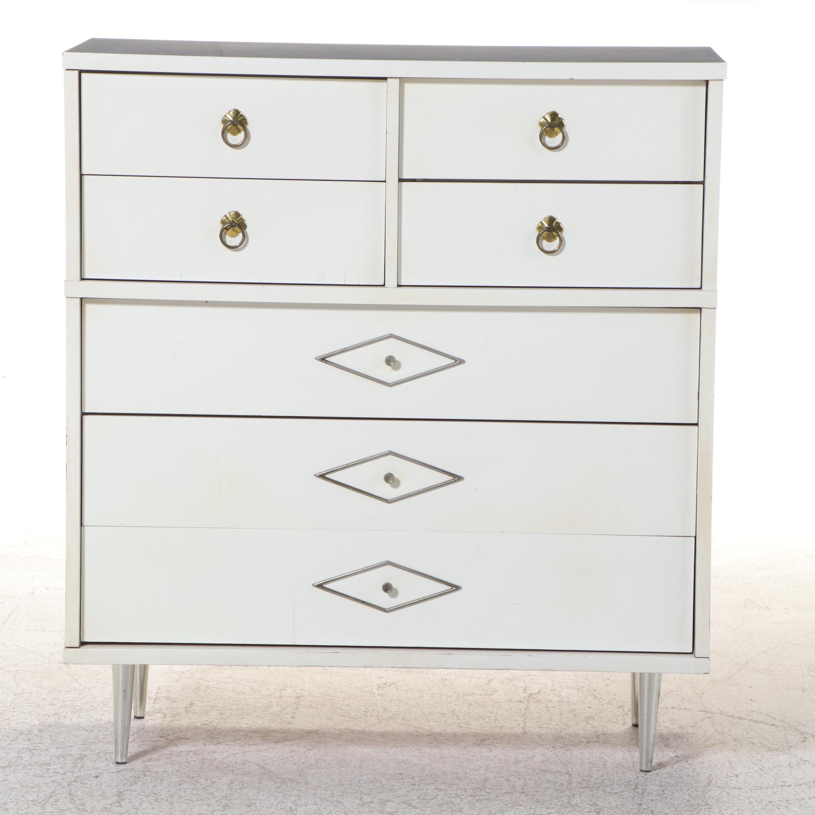 Mid Century Modern White-Painted and Laminate Top Seven-Drawer Chest