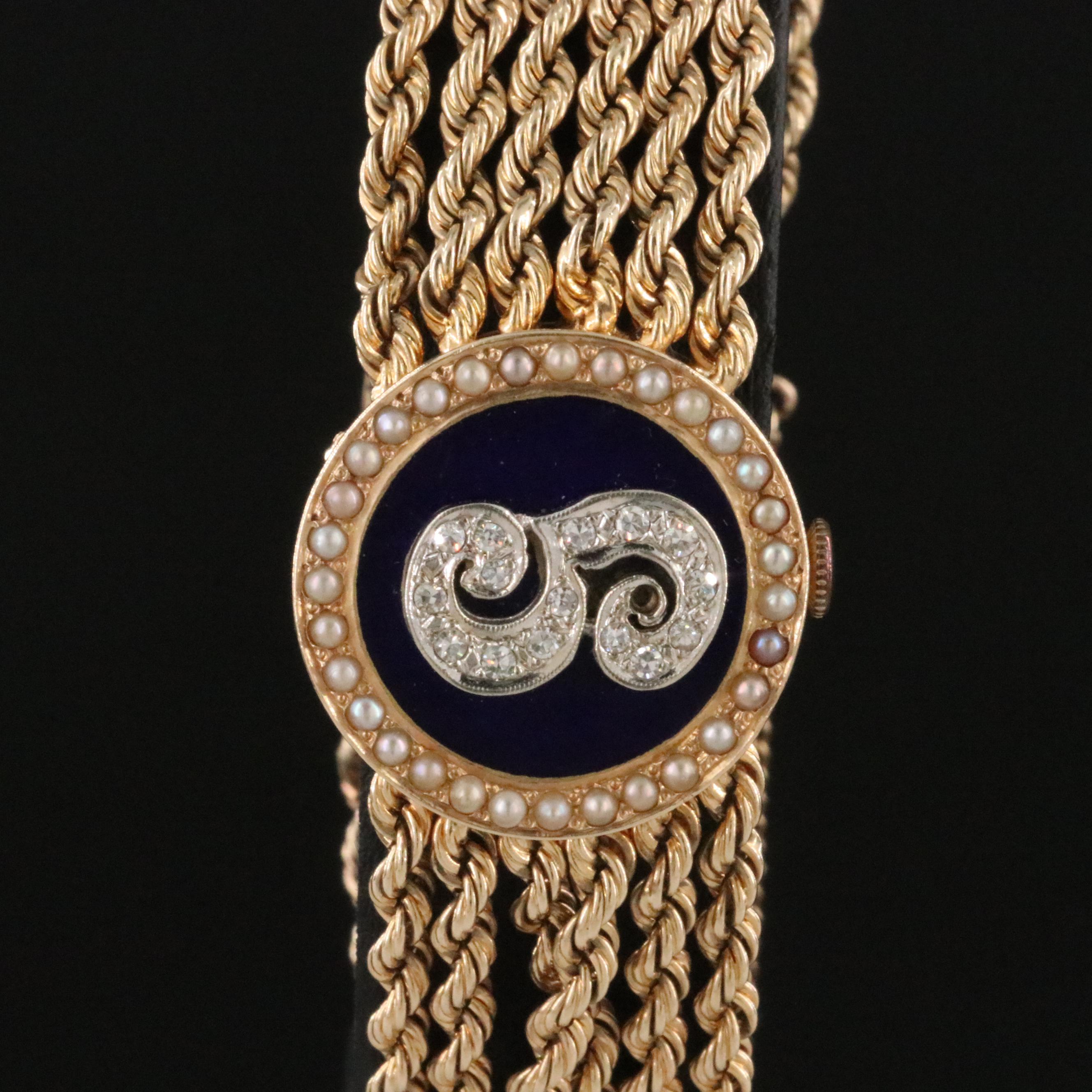 14K Gold Swiss Manual Wind Custom Diamond Dial Cover
