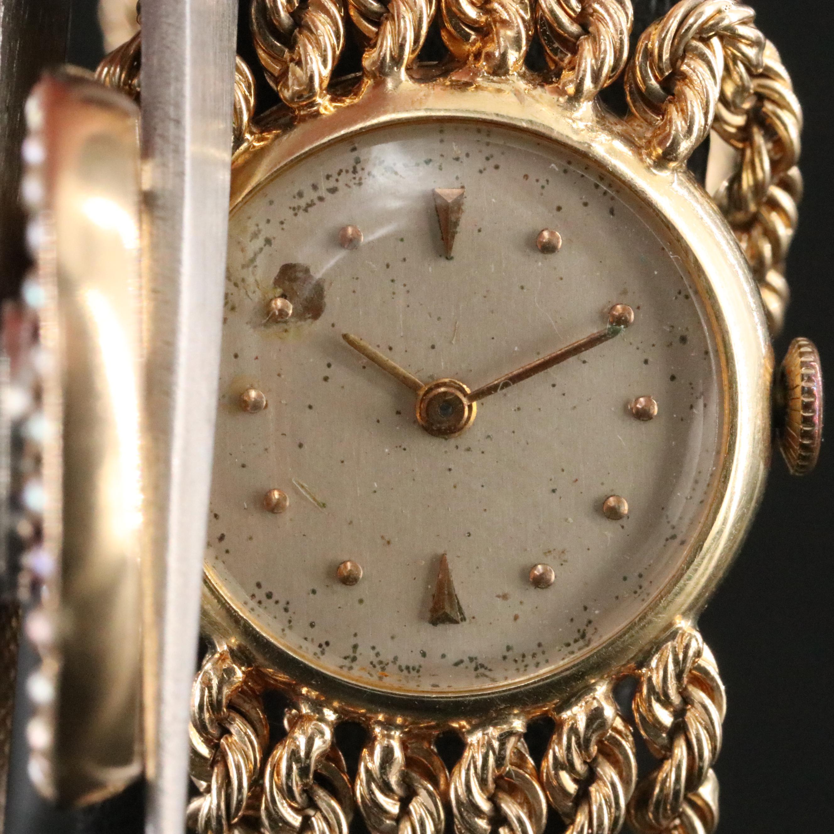 14K Gold Swiss Manual Wind Custom Diamond Dial Cover