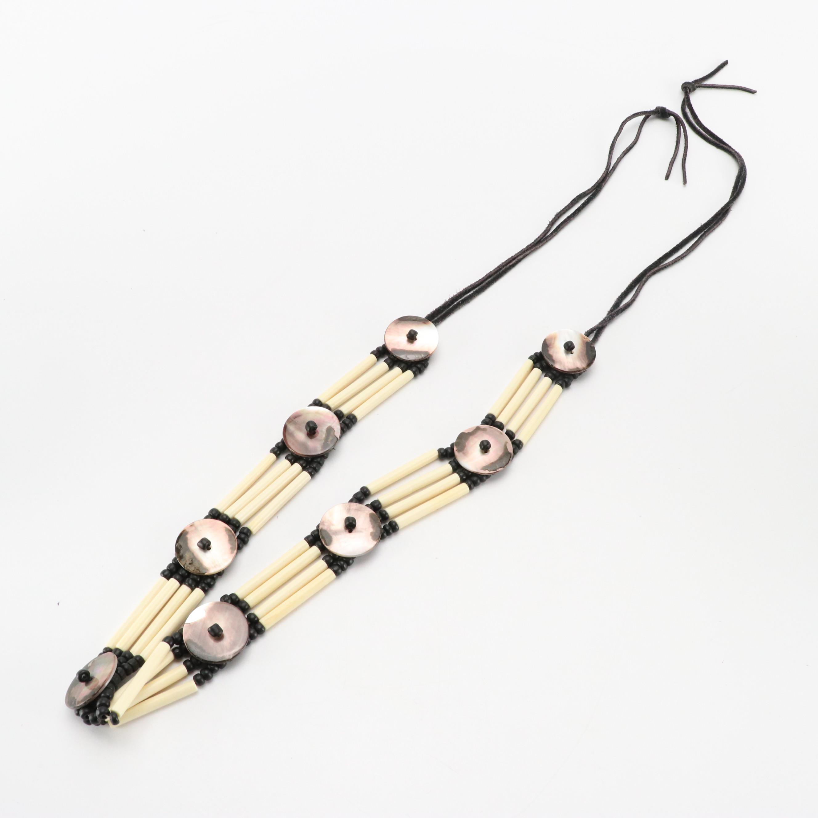 Vintage Beaded Bone Belt and Corded Charm Tassel Belt