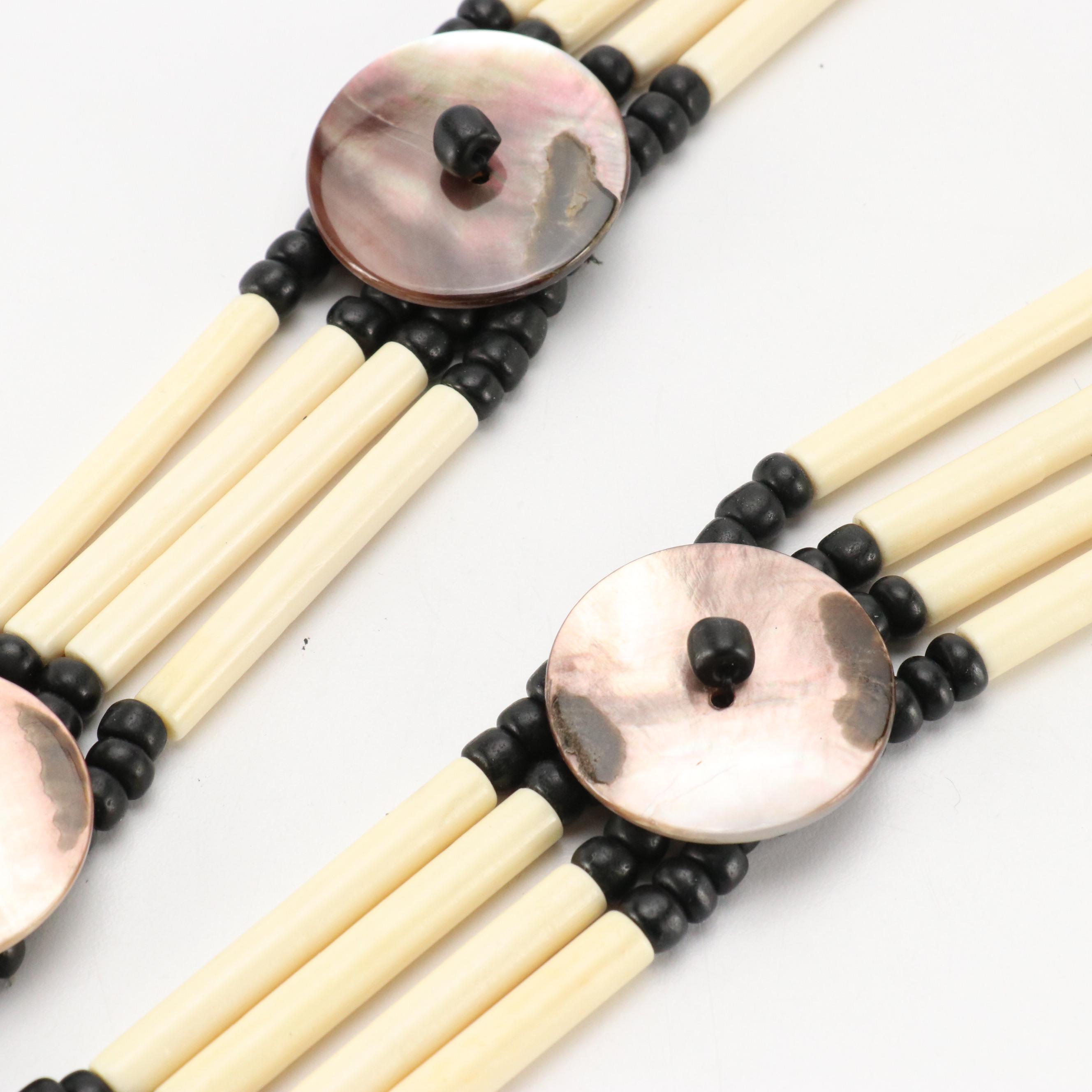 Vintage Beaded Bone Belt and Corded Charm Tassel Belt