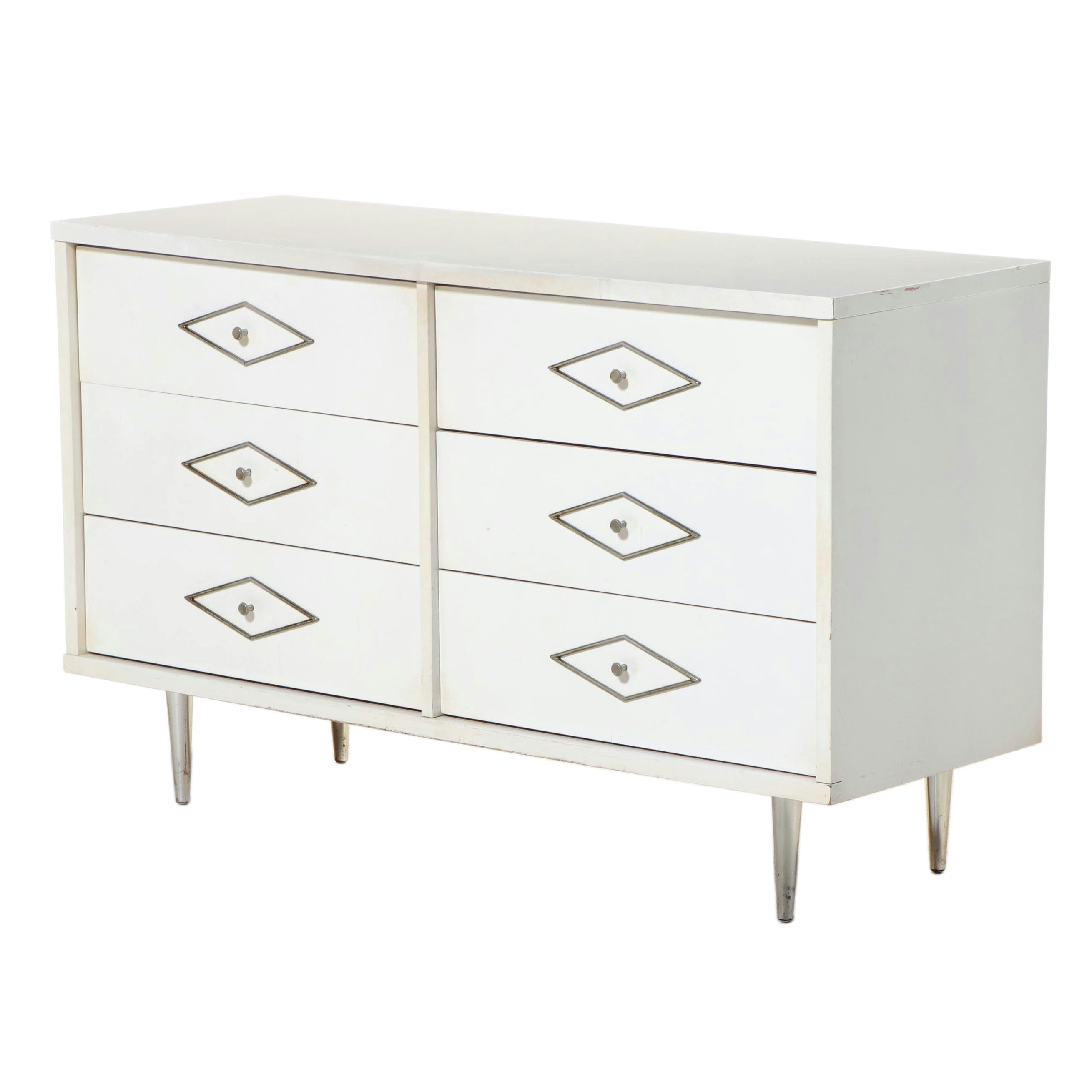 Mid Century Modern White-Painted and Laminate Top Six-Drawer Chest