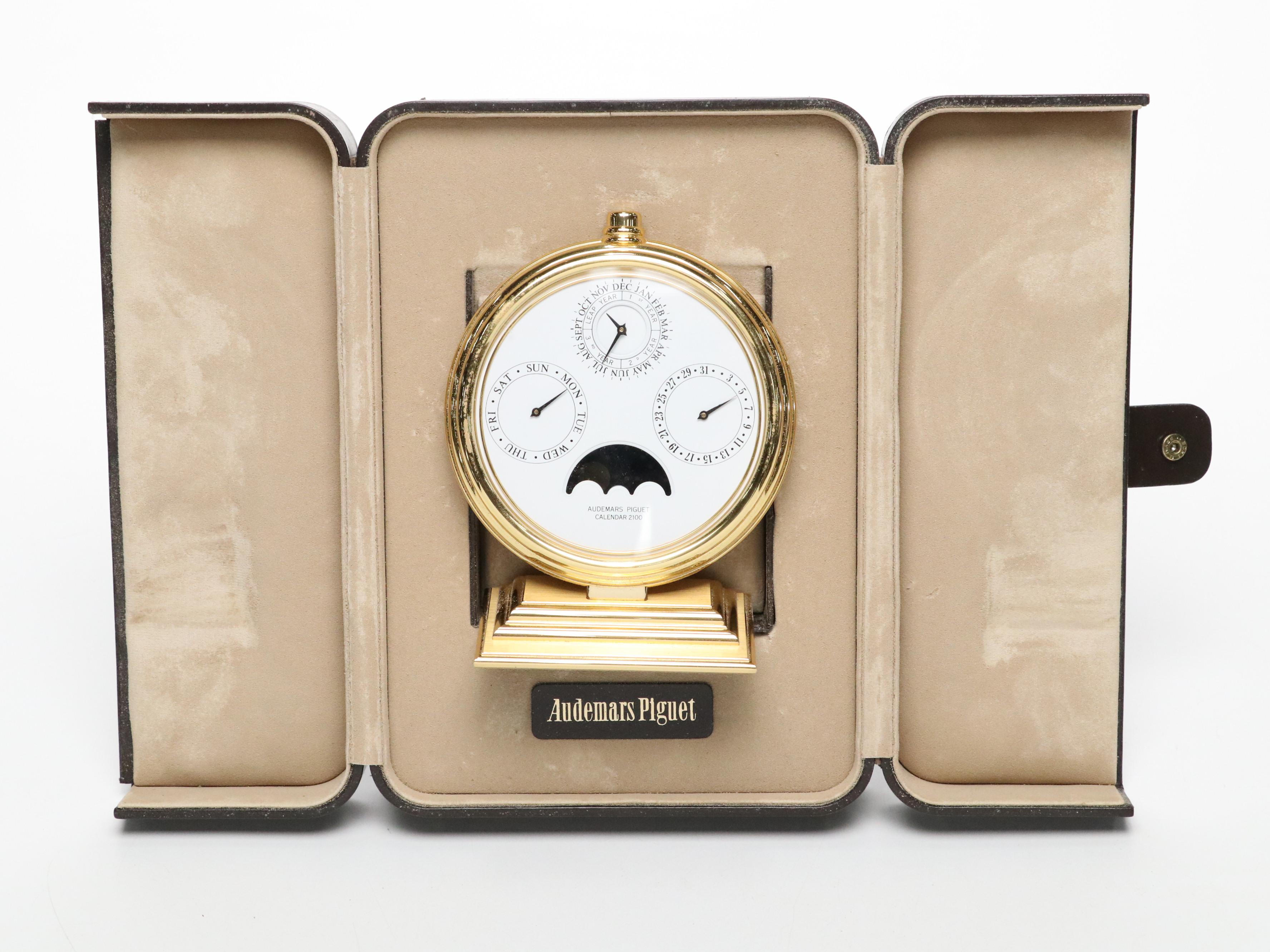 Audemars Piguet Brass Perpetual Desk Calendar with Leather Travel Case