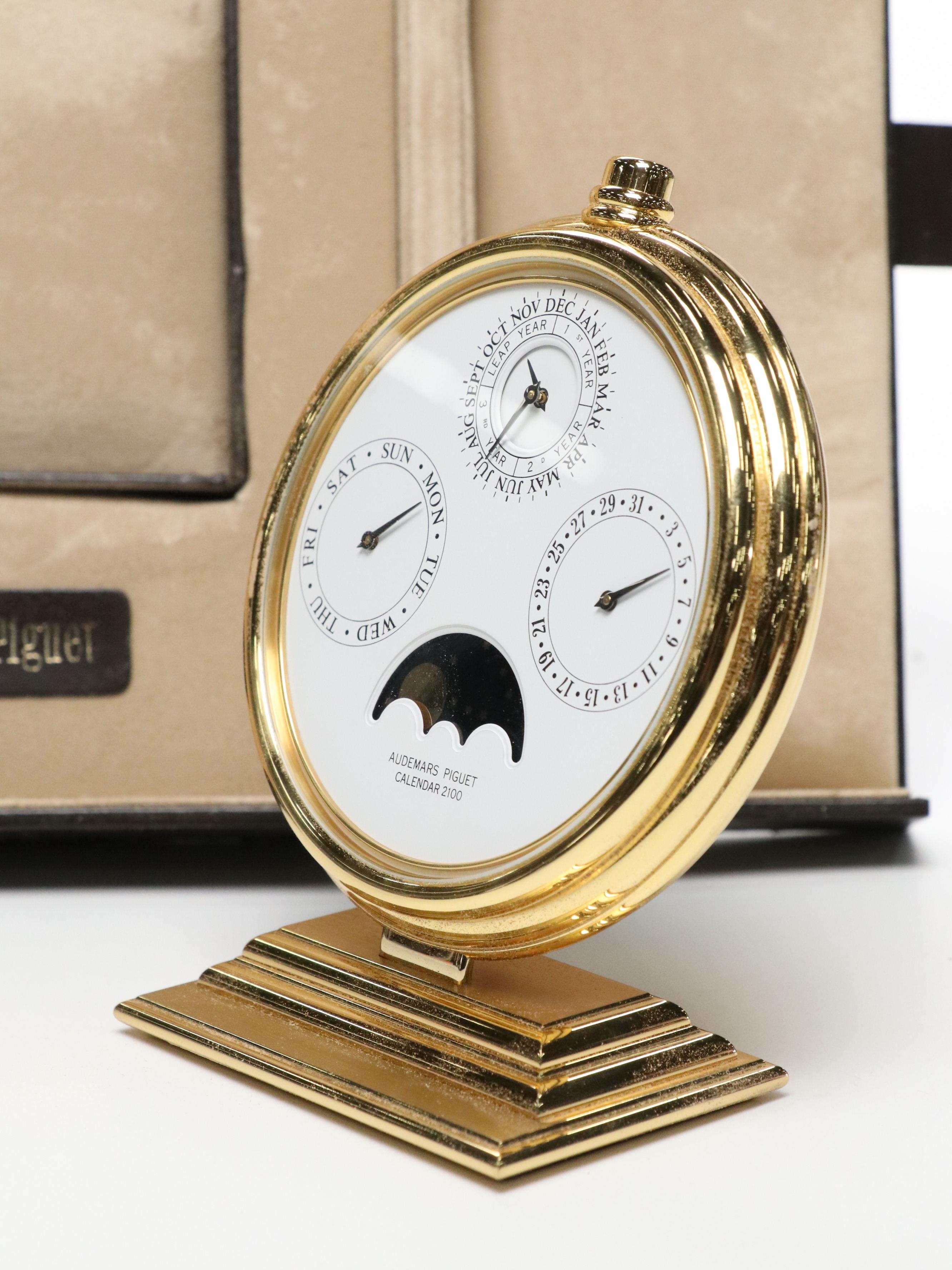 Audemars Piguet Brass Perpetual Desk Calendar with Leather Travel Case