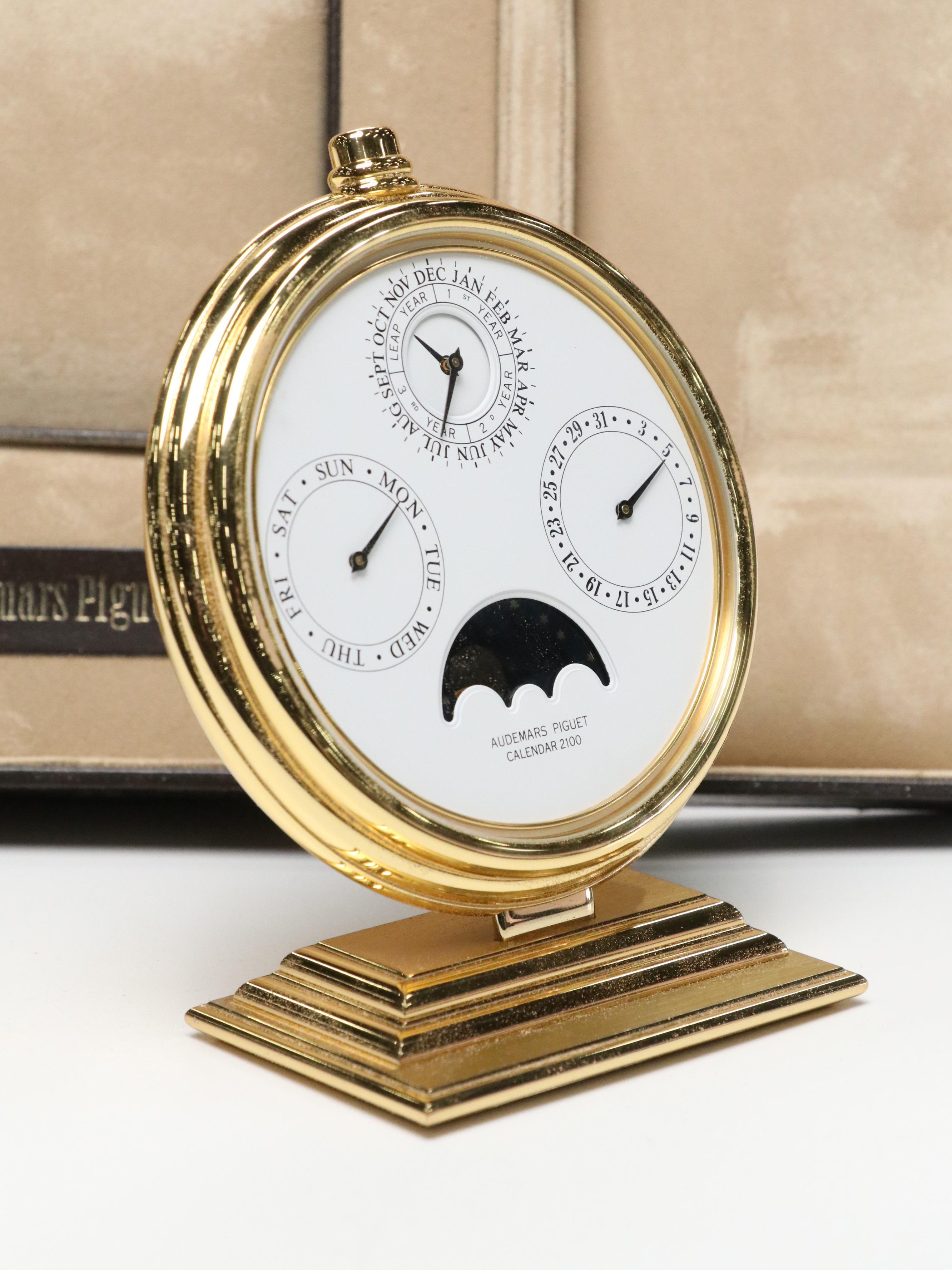 Audemars Piguet Brass Perpetual Desk Calendar with Leather Travel Case