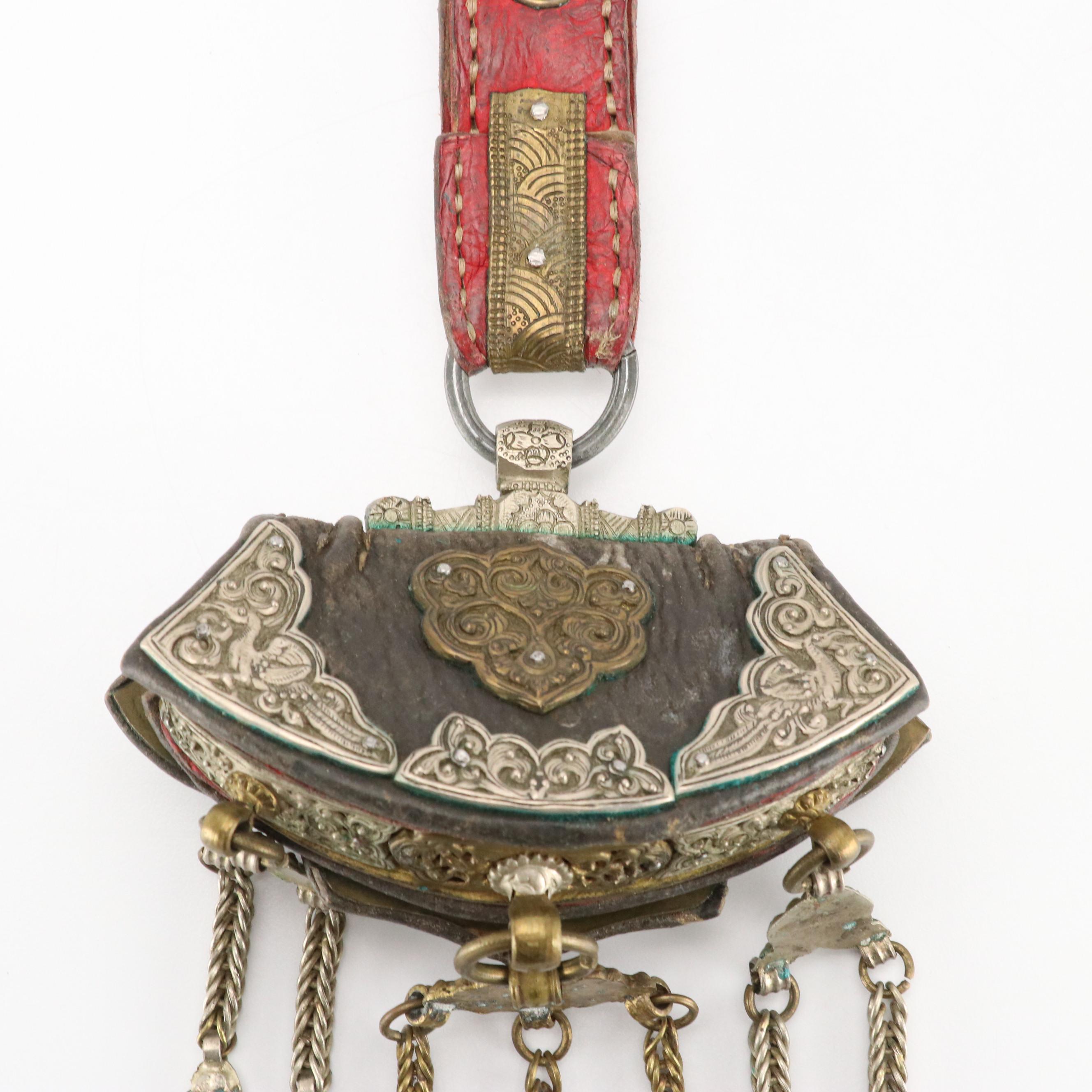 Antique Tibetan Turquoise Imitation Coral Mechak Flint Pouch