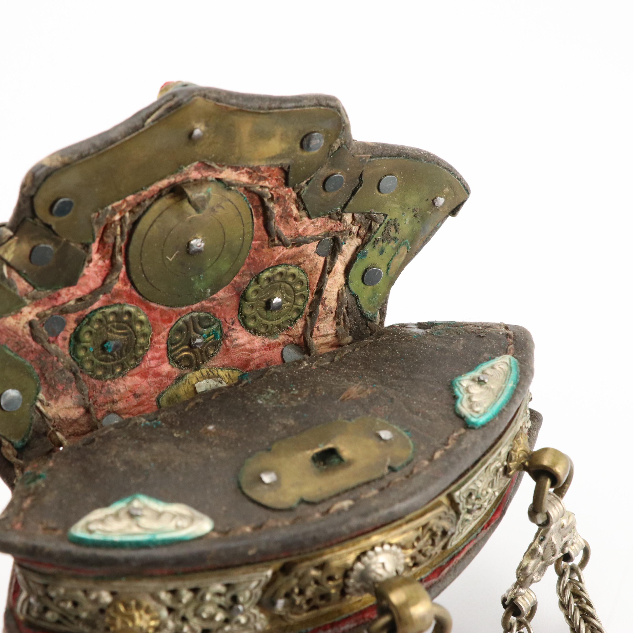 Antique Tibetan Turquoise Imitation Coral Mechak Flint Pouch