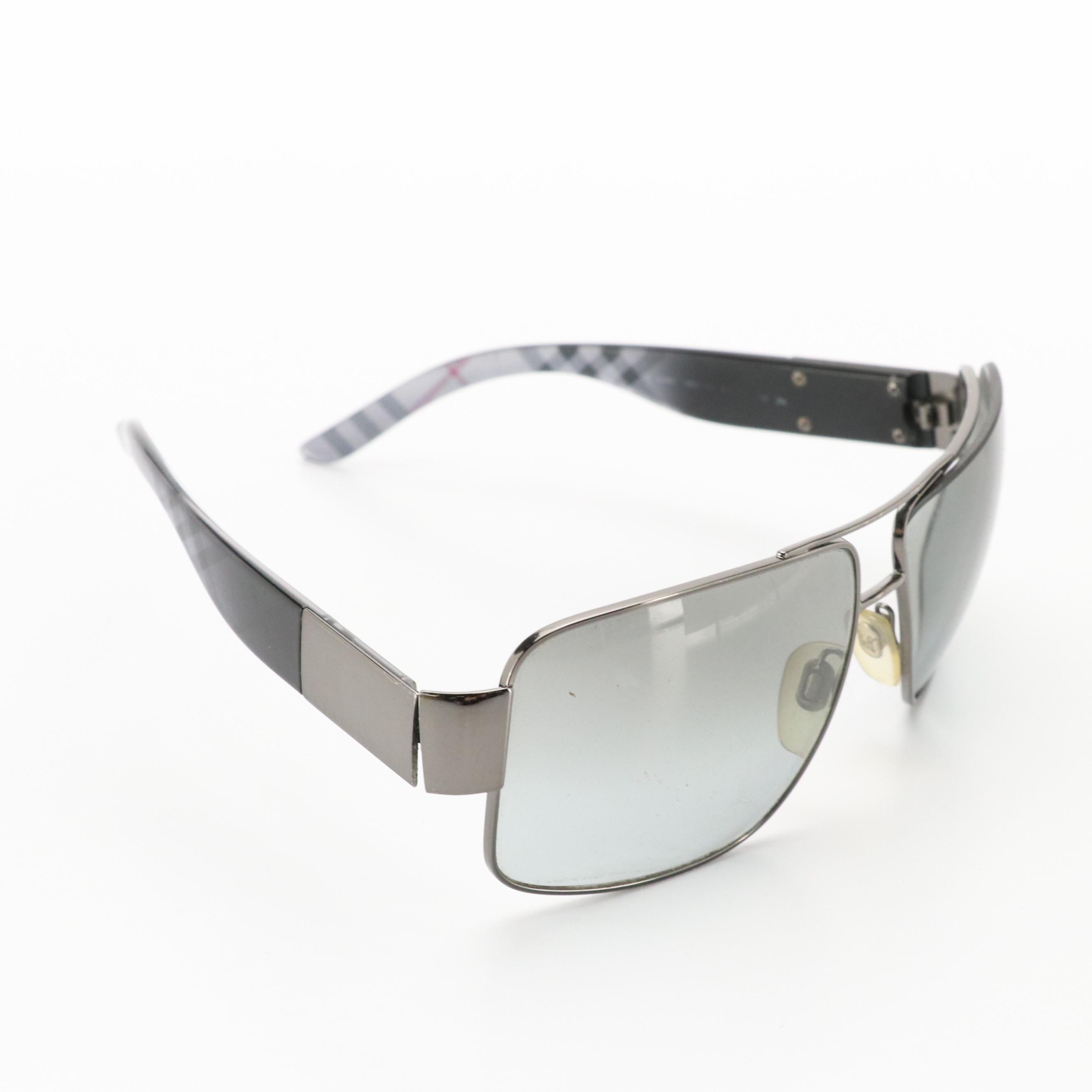 Men's Burberry B 3040 1057/11 Gunmetal Pilot Sunglasses in Case, With Box