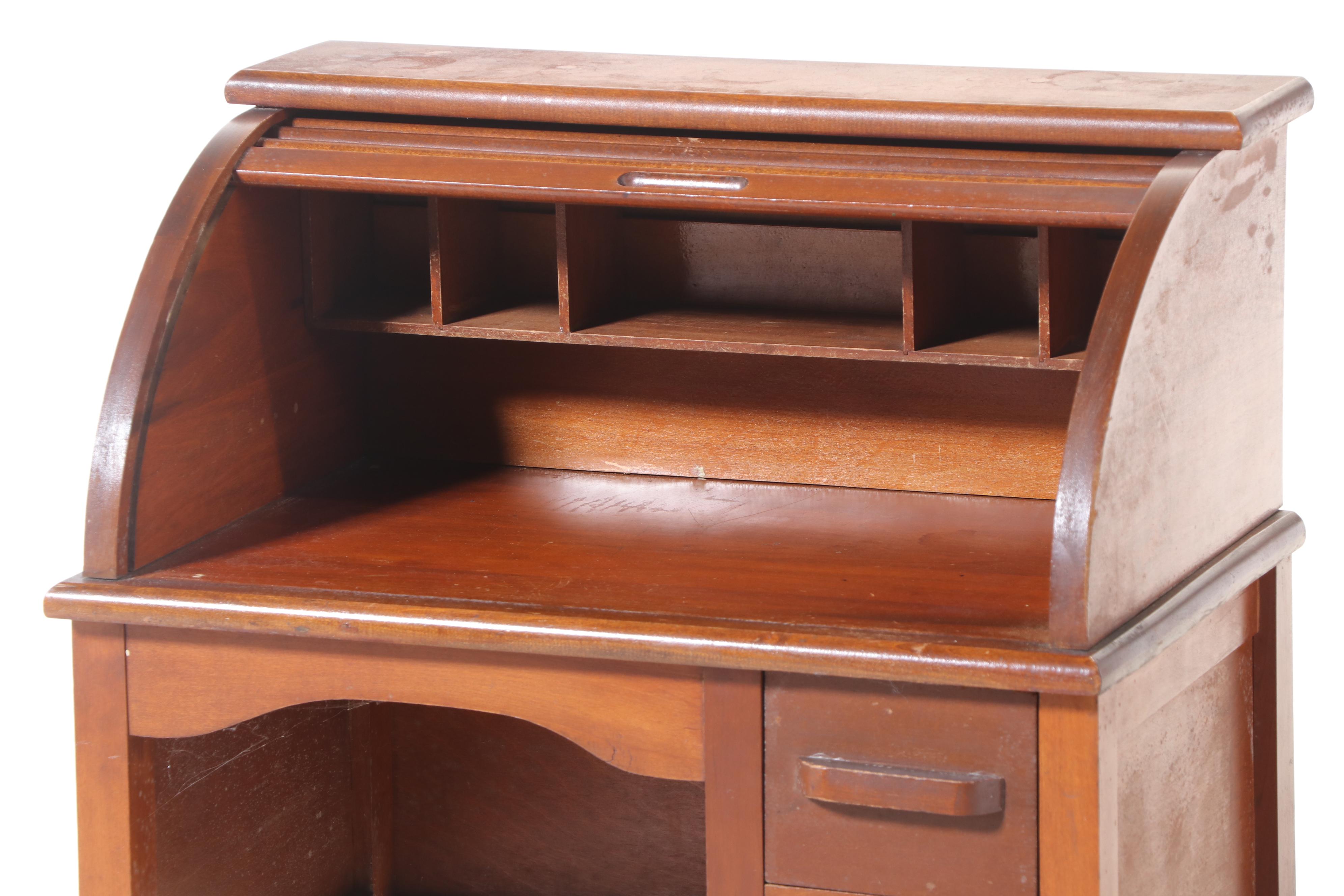Eastman Mfg. Co. Maple Child's Roll-Top Desk and Side Chair