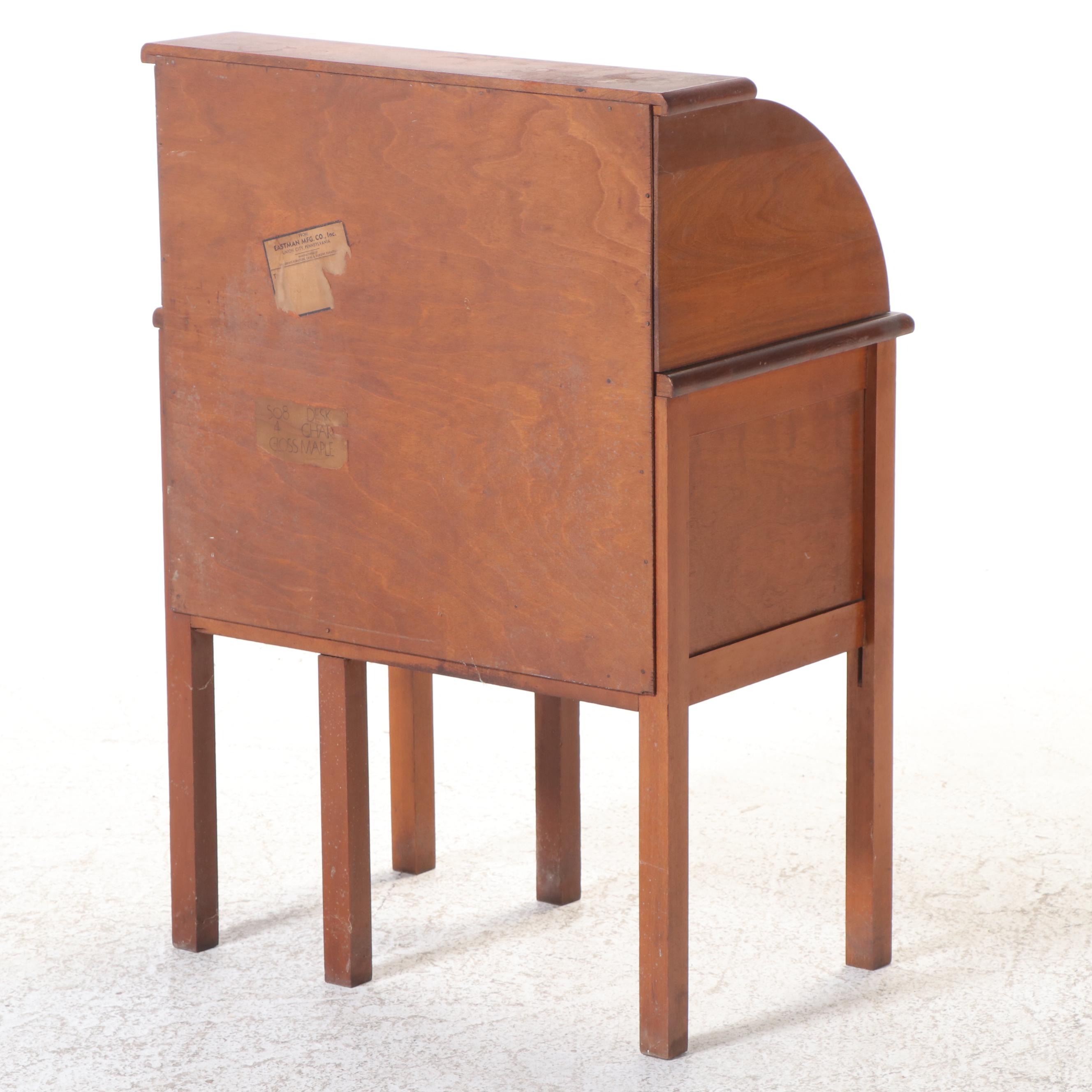 Eastman Mfg. Co. Maple Child's Roll-Top Desk and Side Chair