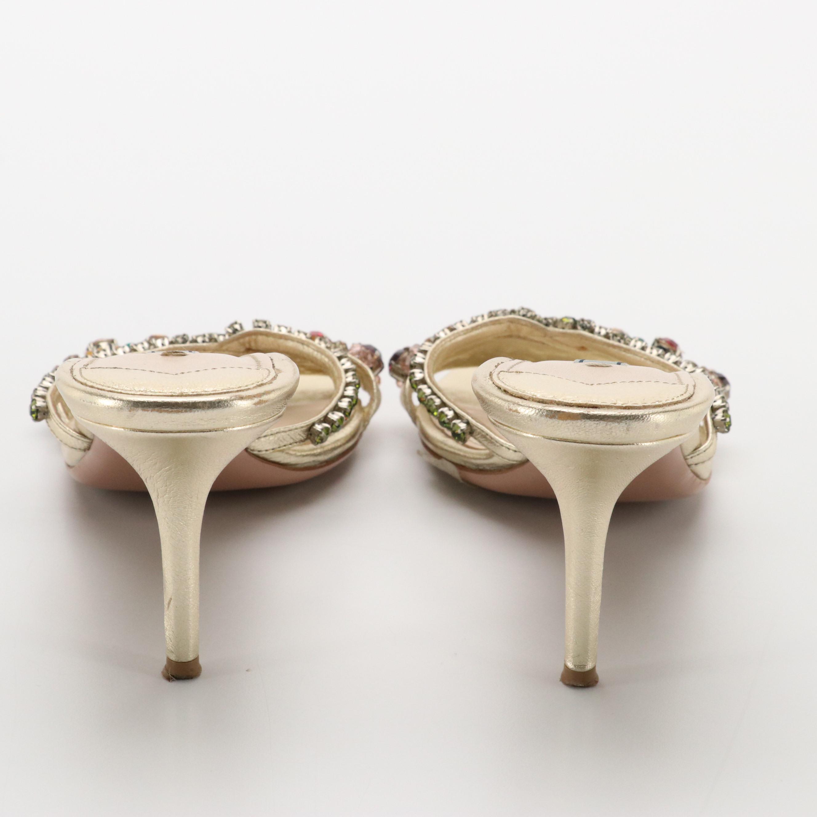 Prada Rhinestone and Bead Embellished Criss-Cross Heeled Sandals in Box