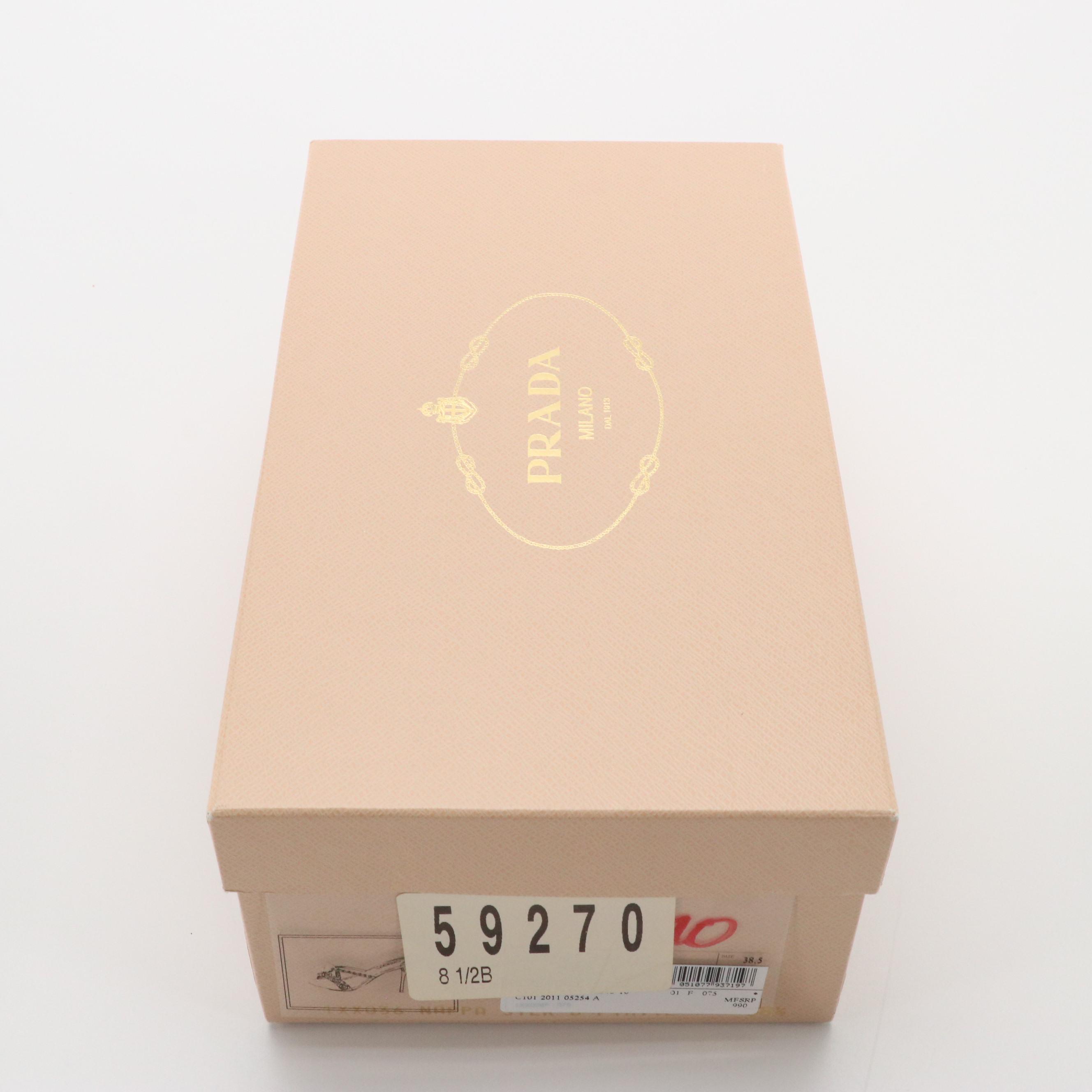 Prada Rhinestone and Bead Embellished Criss-Cross Heeled Sandals in Box