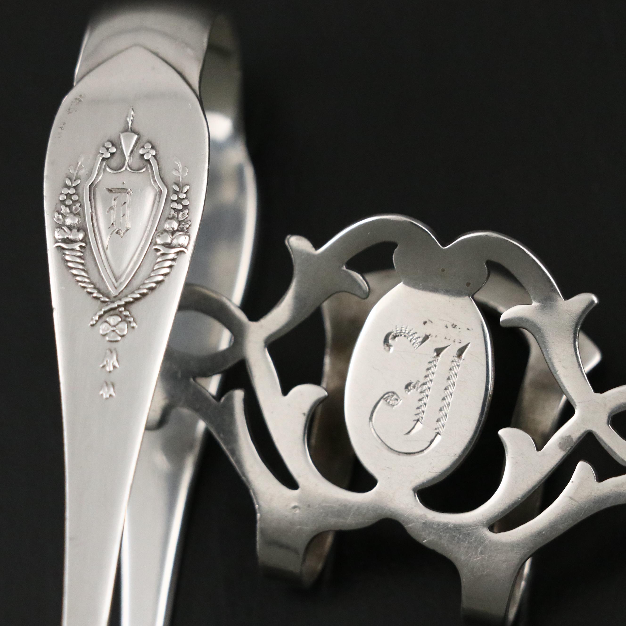 Reed and Barton Sterling Bonbon Bowl with Lunt Napkin Clip and Tongs and Others